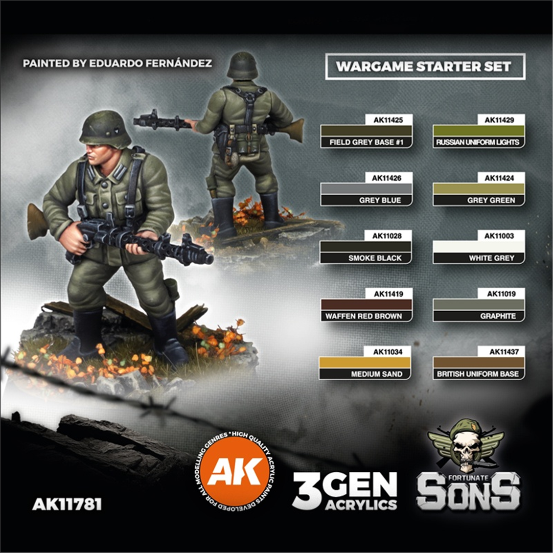 AK 11781 10x17 ml. Makineli Tüfekçi Figürü ve Alman Panzer Grenedier Tümeni Boyaları, Akrilik 3GEN Model Boyası Seti
