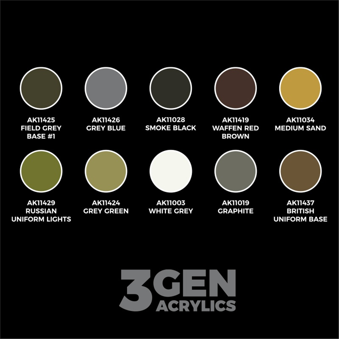 AK 11781 10x17 ml. Makineli Tüfekçi Figürü ve Alman Panzer Grenedier Tümeni Boyaları, Akrilik 3GEN Model Boyası Seti