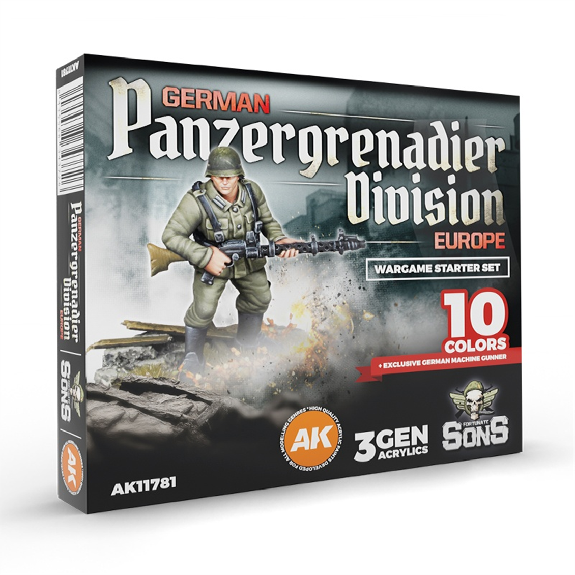 AK 11781 10x17 ml. Makineli Tüfekçi Figürü ve Alman Panzer Grenedier Tümeni Boyaları, Akrilik 3GEN Model Boyası Seti