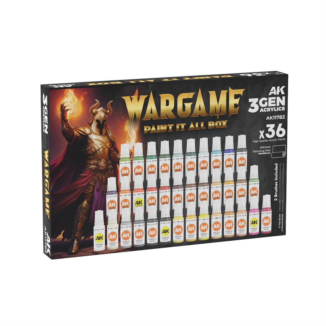 AK 11782 36x17 ml. Wargame Boyaları, 2xSentetik Fırça ve A4 Silikon Ped, Akrilik 3GEN Wargame Model Boyası Seti