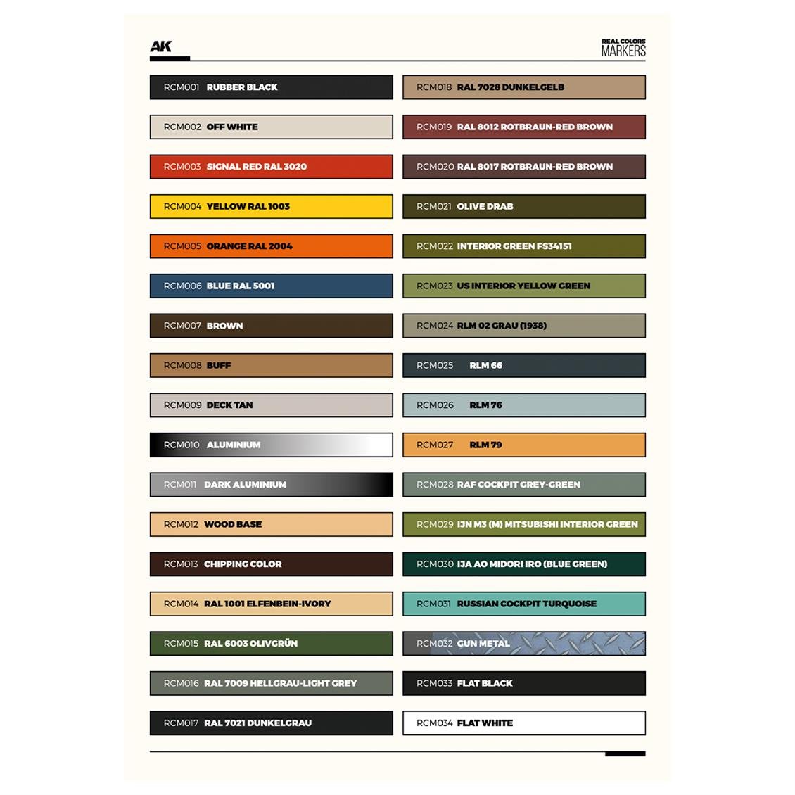 AK RCM150 Real Colors Marker Özel Mukavva Kutuda Komple Set, 34 Adet