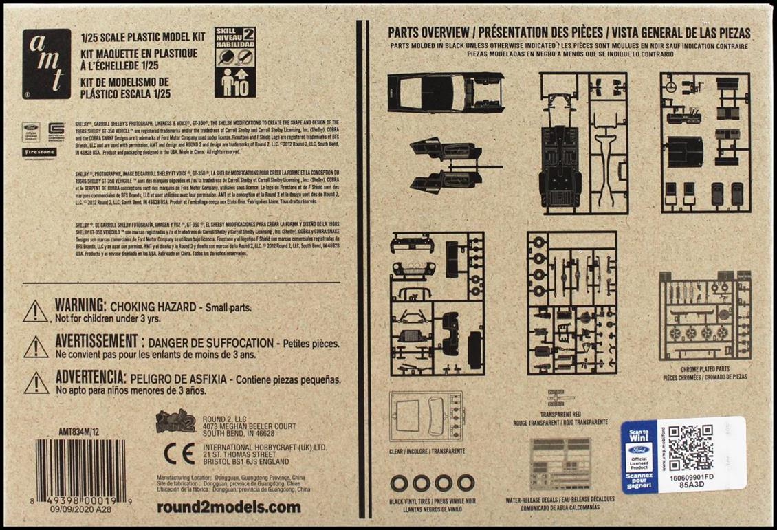 AMT 834M 1/25 1967 Shelby GT350  Black Araba  Demonte Plastik Maketi