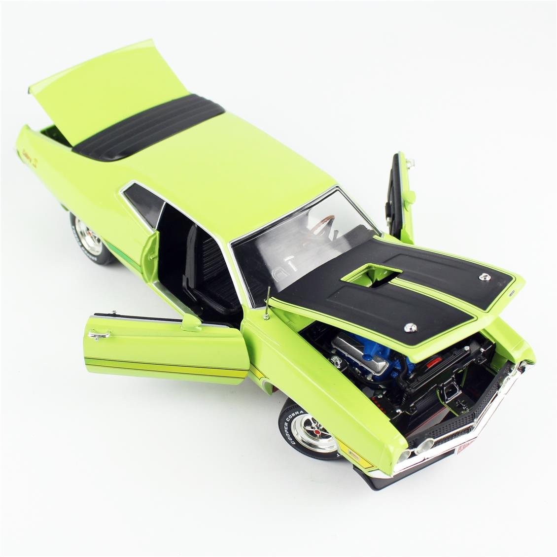 AutoWorld AMM1278 1/18 Ölçek, 1971 Ford Torino Cobra (Class of 1971), Limon Yeşili ve matt Siyah Kaput, Sergilemeye Hazır Metal