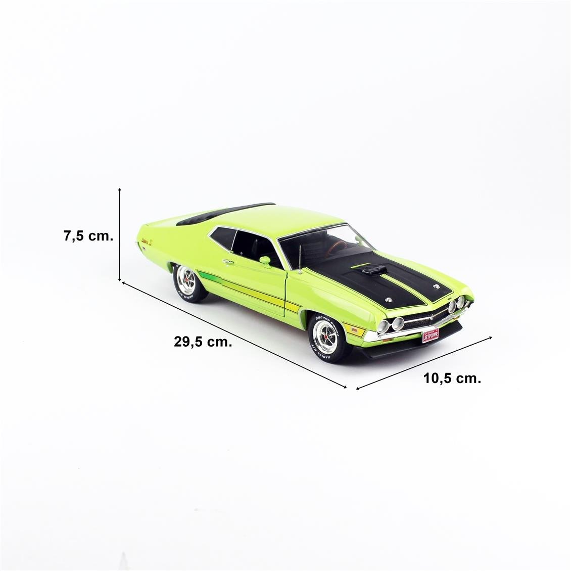 AutoWorld AMM1278 1/18 Ölçek, 1971 Ford Torino Cobra (Class of 1971), Limon Yeşili ve matt Siyah Kaput, Sergilemeye Hazır Metal