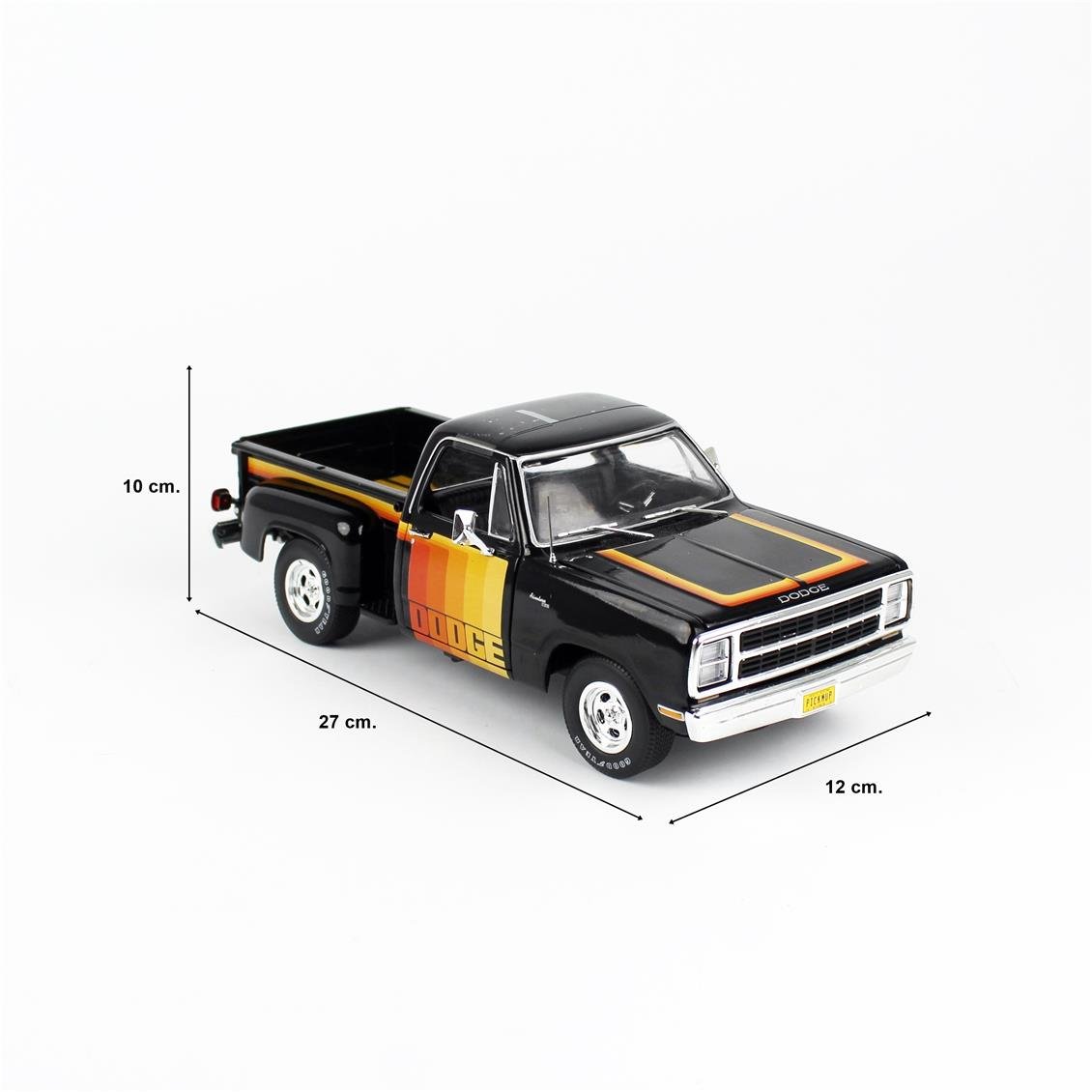 AutoWorld AW291 1/18 Ölçek, 1980 Dodge D150 Pick-M-Up Utiline Kamyonet, Siyah ve Desenli çıkartmalı, Sergilemeye Hazır Metal Ar