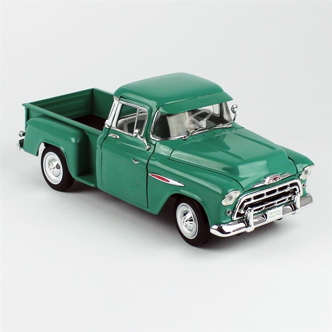 AutoWorld AW293 1/18 Ölçek, 1957 Chevrolet Stepside Kamyonet, Okyanus Yeşili, Sergilemeye Hazır Metal Araba Modeli