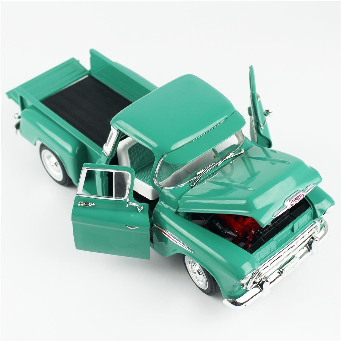 AutoWorld AW293 1/18 Ölçek, 1957 Chevrolet Stepside Kamyonet, Okyanus Yeşili, Sergilemeye Hazır Metal Araba Modeli