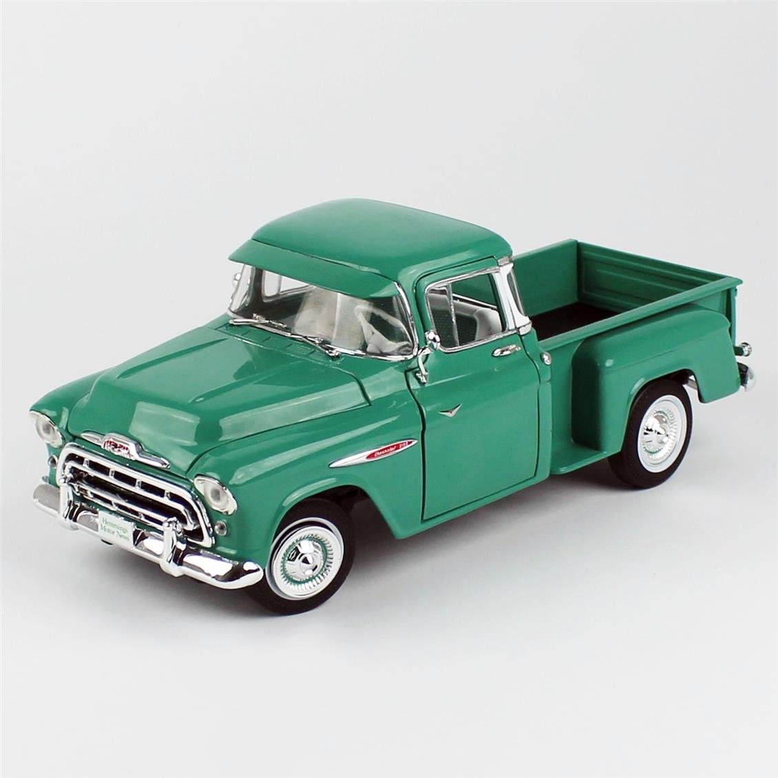 AutoWorld AW293 1/18 Ölçek, 1957 Chevrolet Stepside Kamyonet, Okyanus Yeşili, Sergilemeye Hazır Metal Araba Modeli