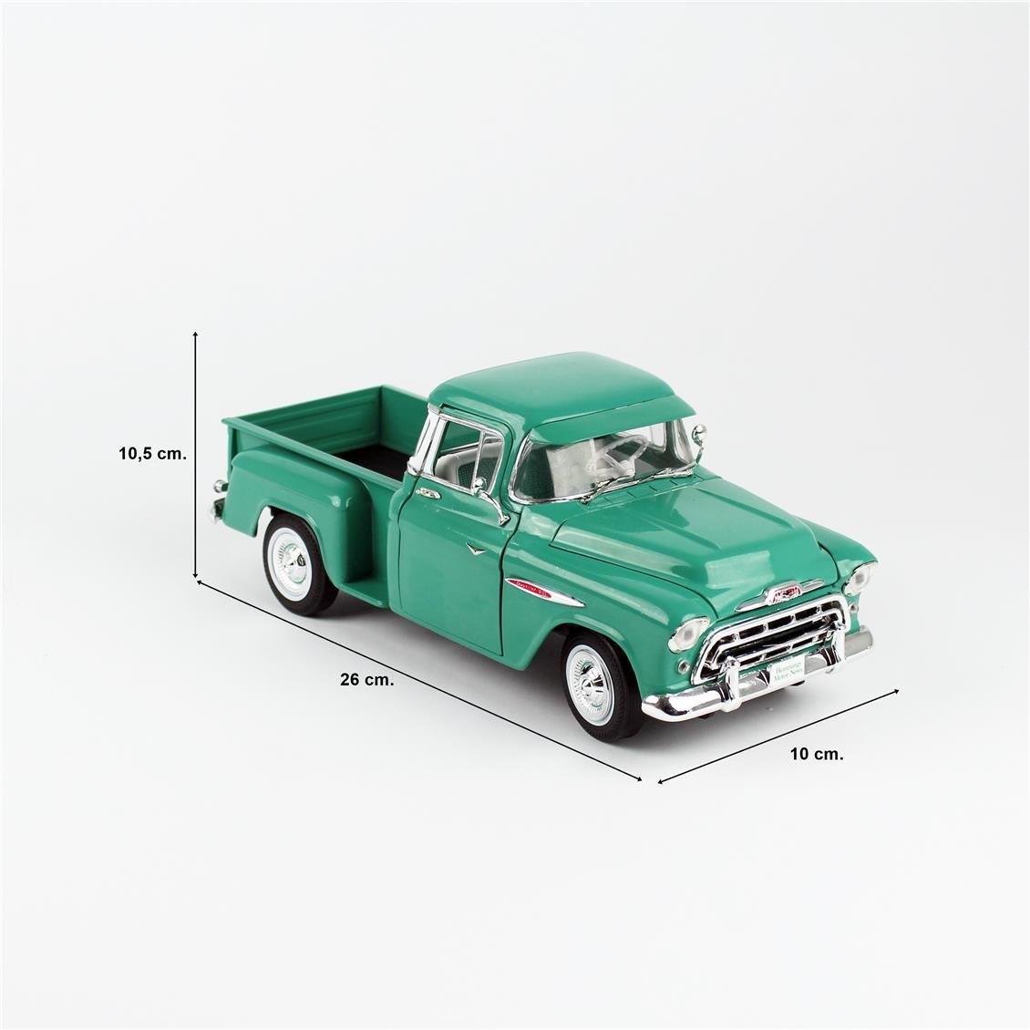 AutoWorld AW293 1/18 Ölçek, 1957 Chevrolet Stepside Kamyonet, Okyanus Yeşili, Sergilemeye Hazır Metal Araba Modeli