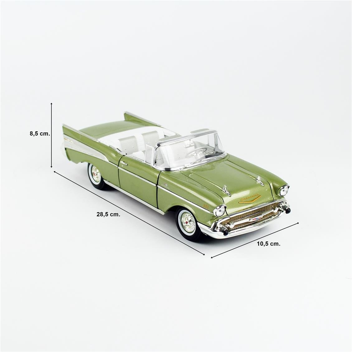 AutoWorld AW306 1/18 Ölçek, 1957 Chevrolet Bel Air Convertible, Metalik Yeşil, Sergilemeye Hazır Metal Araba Modeli