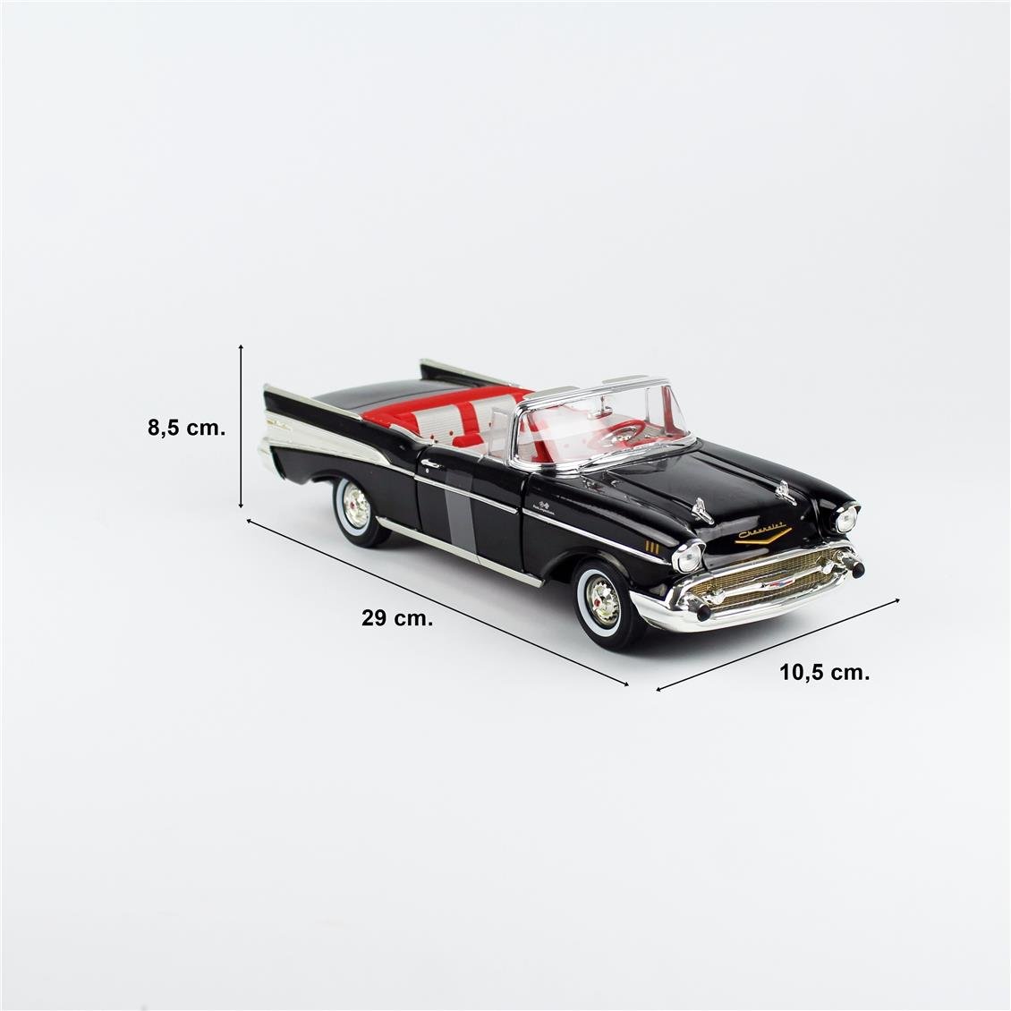 AutoWorld AWSS134 1/18 Ölçek, 1957 Chevrolet Bel Air Convertible (James Bond 007 Dr.No), Siyah, Sergilemeye Hazır Metal Araba M