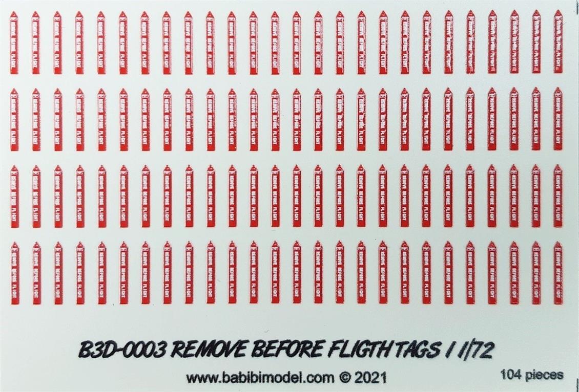 Babibi B3D-0001 1/72 Remove Flight Tags-3 Boyutlu Decal Çıkartma