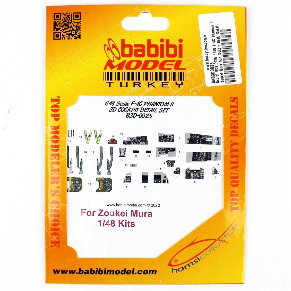 Babibi BD3-0025 1/48 F-4C Phantom II Zoukei Mura İçin Kokpit Seti, Dekal Çıkartma