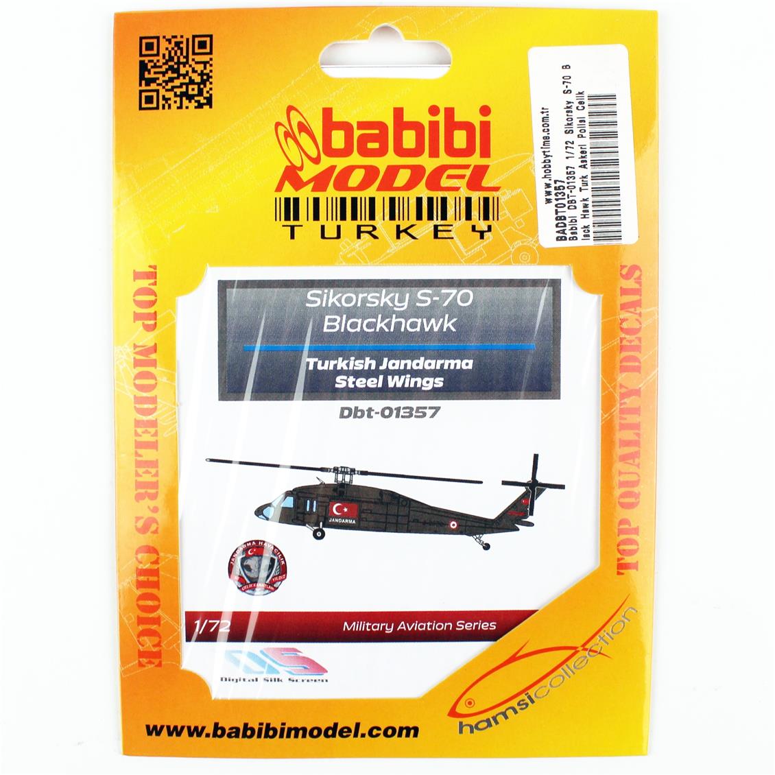 Babibi DBT-01357 1/72 Sikorsky S-70 Black Hawk Türk Askeri Polisi Çelik Kanatlar, Dekal Çıkartma