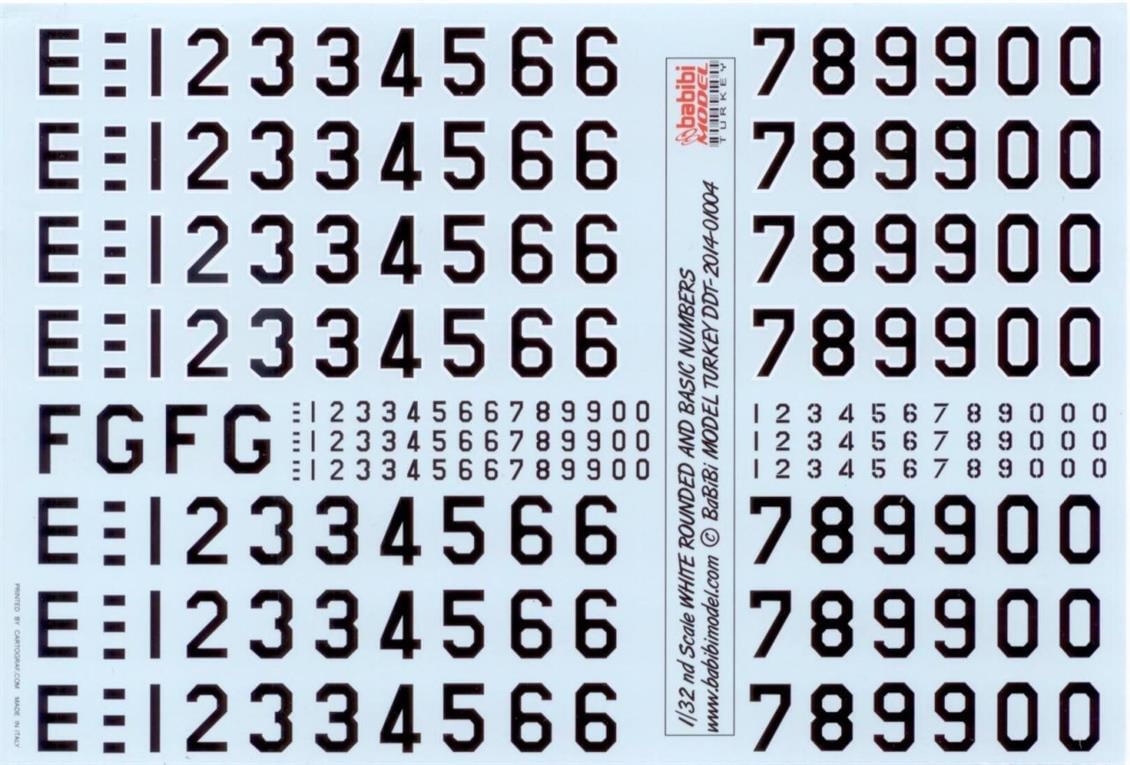 Babibi DDT01004 1/32 Türk Hava Kuvvetleri Rakam Seti, Dekal Çıkartma