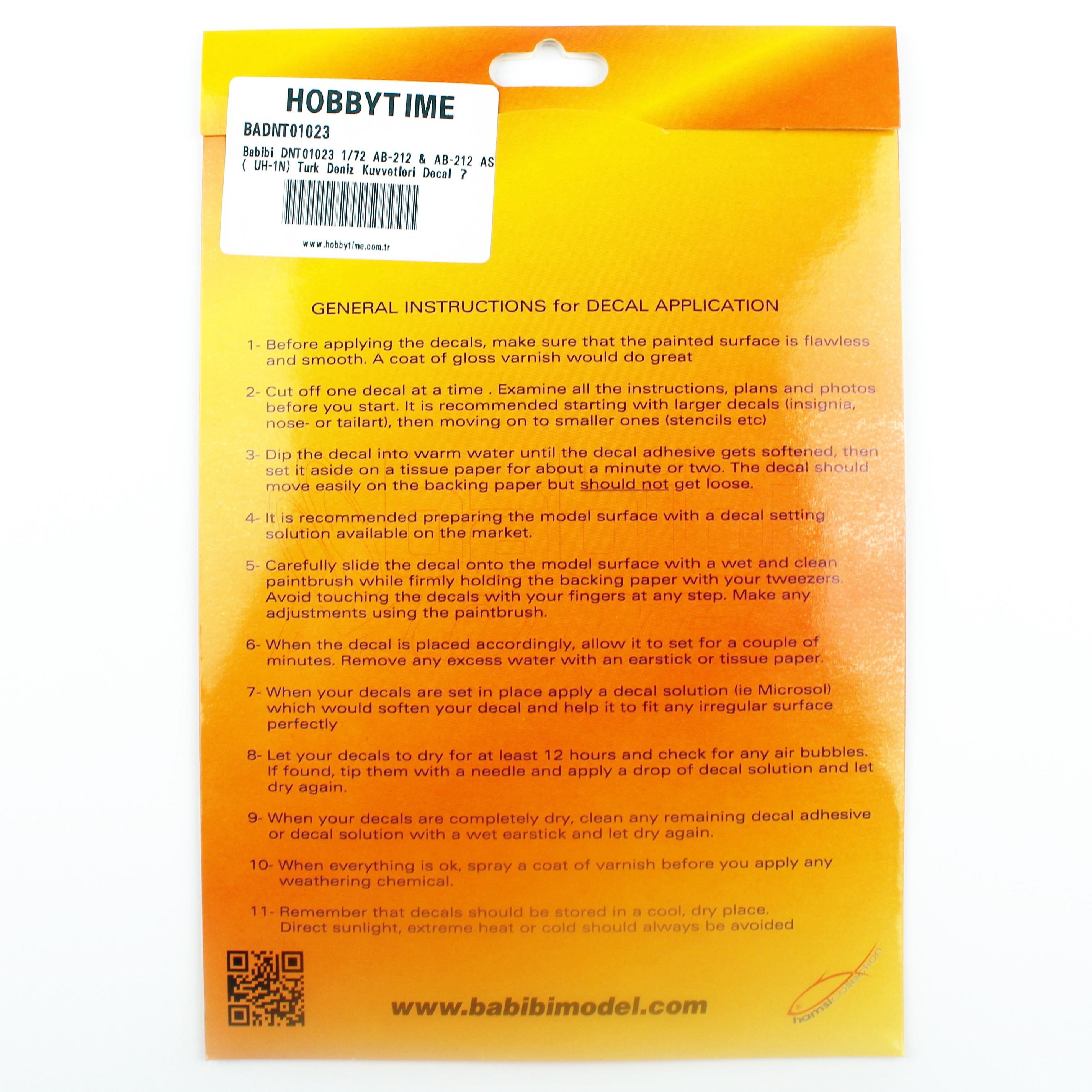Babibi DNT01023 1/72 AB-212 & AB-212 ASW ( UH-1N) Türk Deniz Kuvvetleri Decal Çıkartma