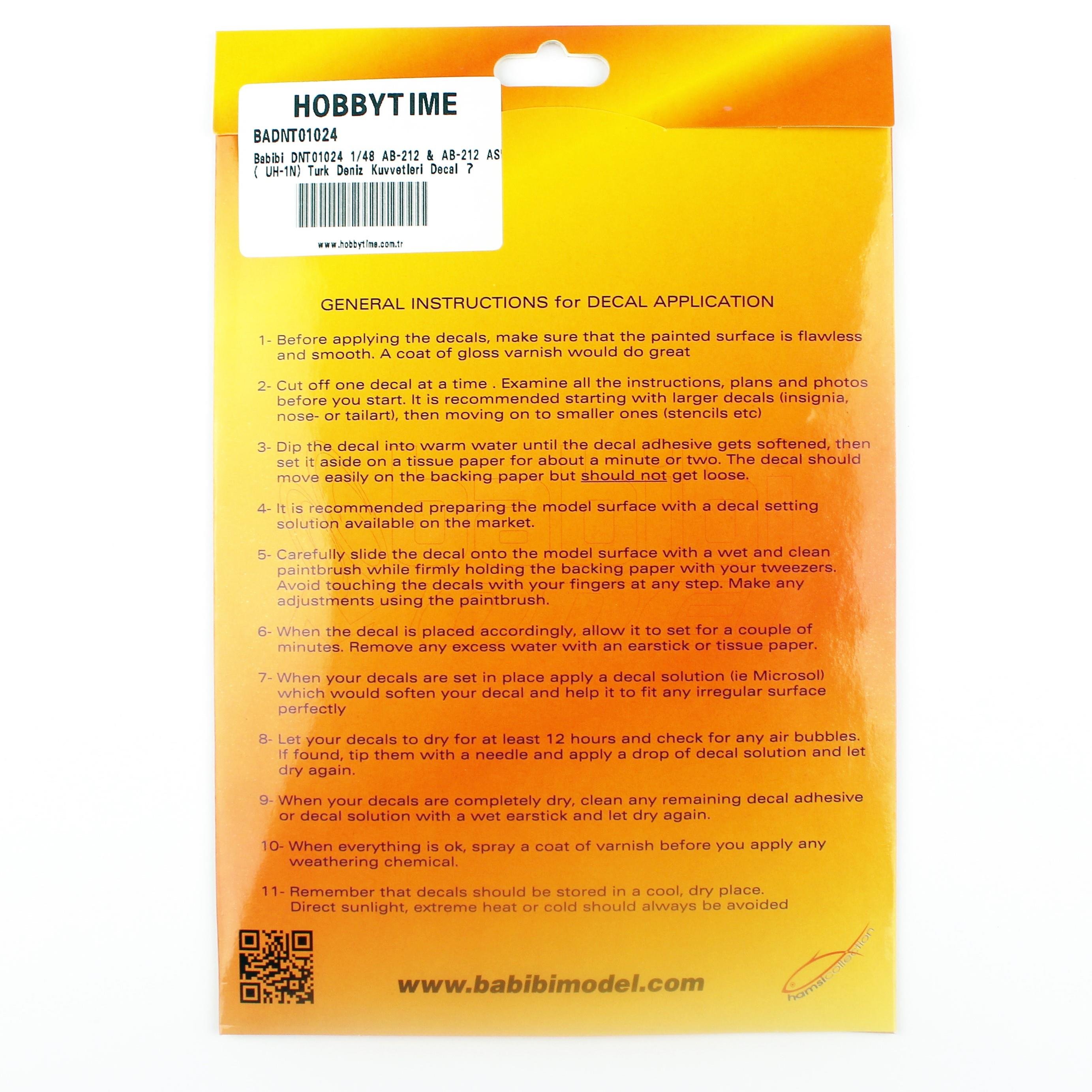 Babibi DNT01024 1/48 AB-212 & AB-212 ASW ( UH-1N) Türk Deniz Kuvvetleri Decal Çıkartma
