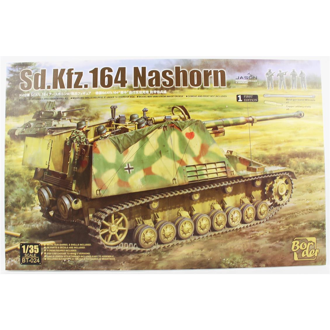 Border BT-024 1/35 Ölçek, Sd.Kfz.164 Nashorn, Erken Dönem Tankı, 4 Figürlü, Plastik Model Kiti
