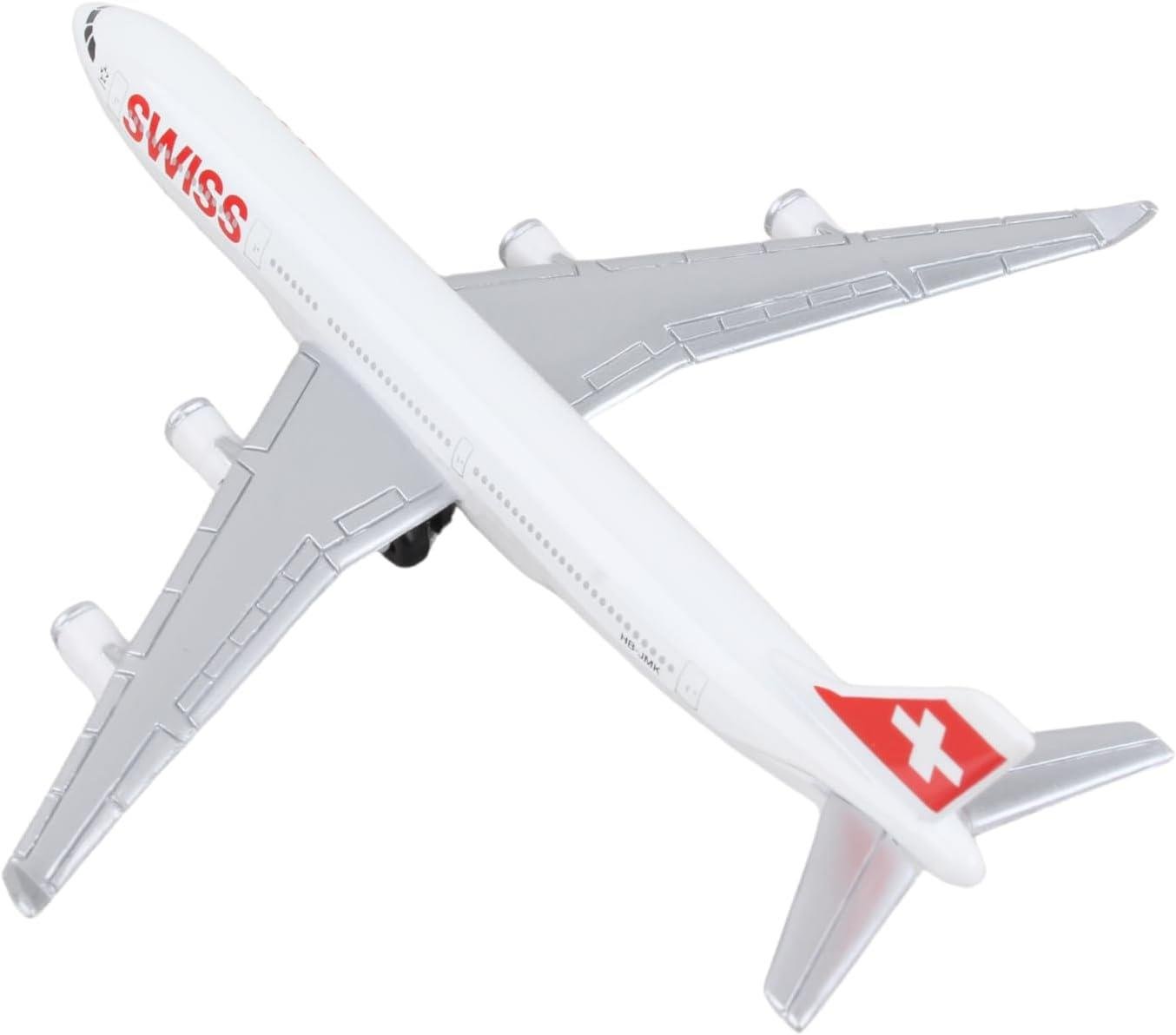Daron 86RT-0284 Swiss A340, 12,5 cm. Metal Gövde, Plastik Kanatlar, Sergilemeye Hazır Model Yolcu Uçağı