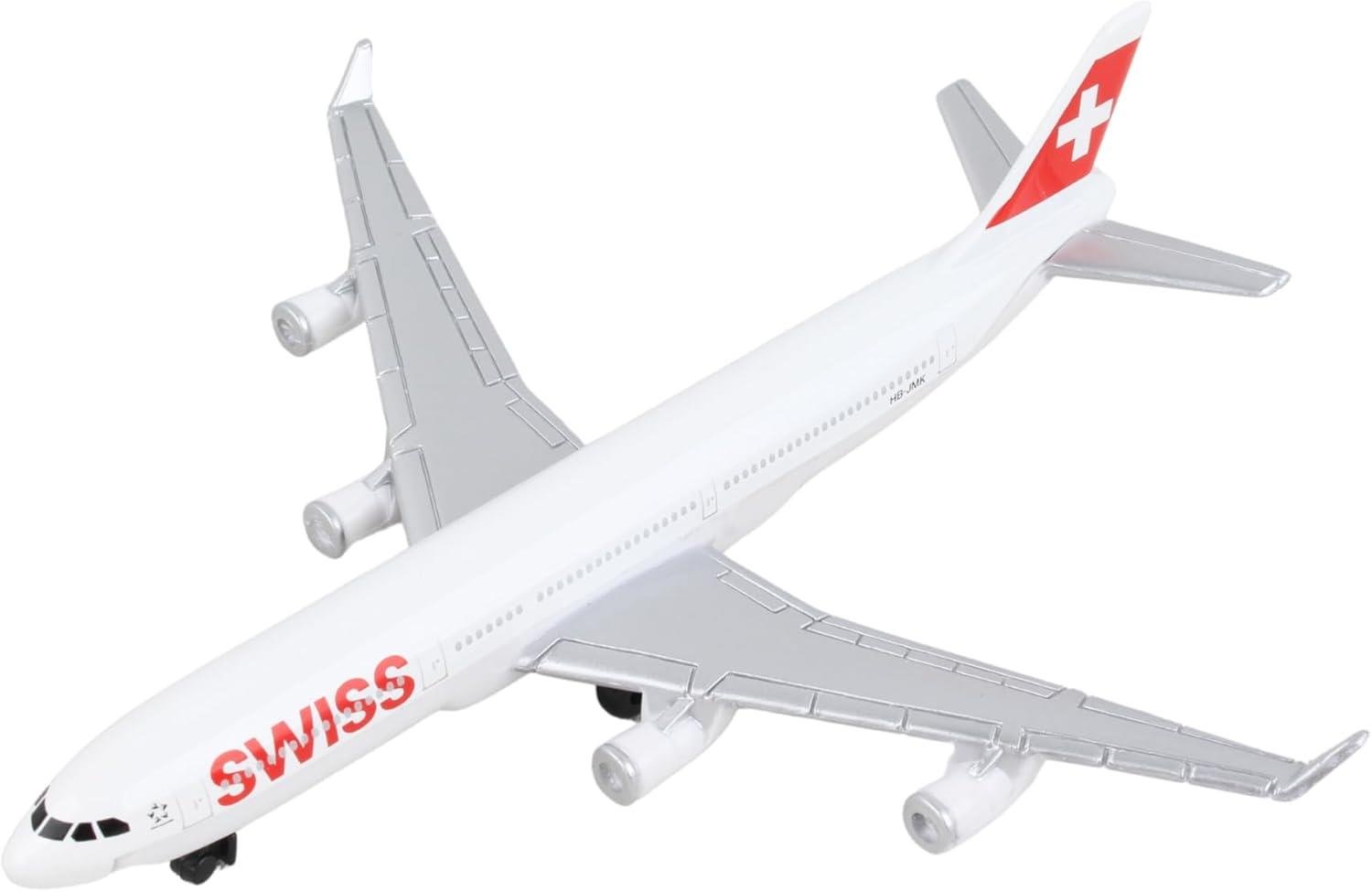 Daron 86RT-0284 Swiss A340, 12,5 cm. Metal Gövde, Plastik Kanatlar, Sergilemeye Hazır Model Yolcu Uçağı