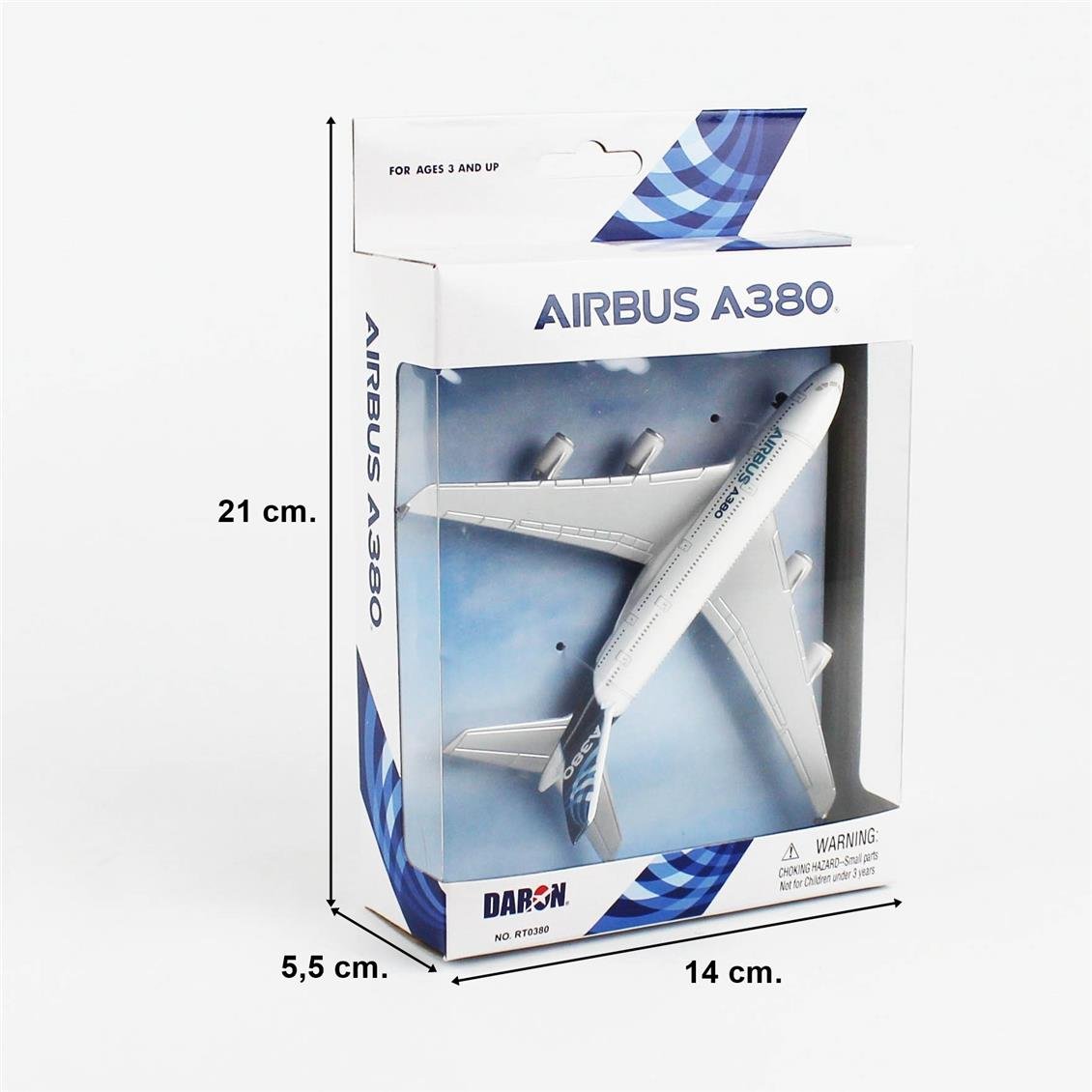 Daron 86RT-0380 Airbus A380, 12,5 cm. Metal Gövde, Plastik Kanatlar, Sergilemeye Hazır Model Yolcu Uçağı
