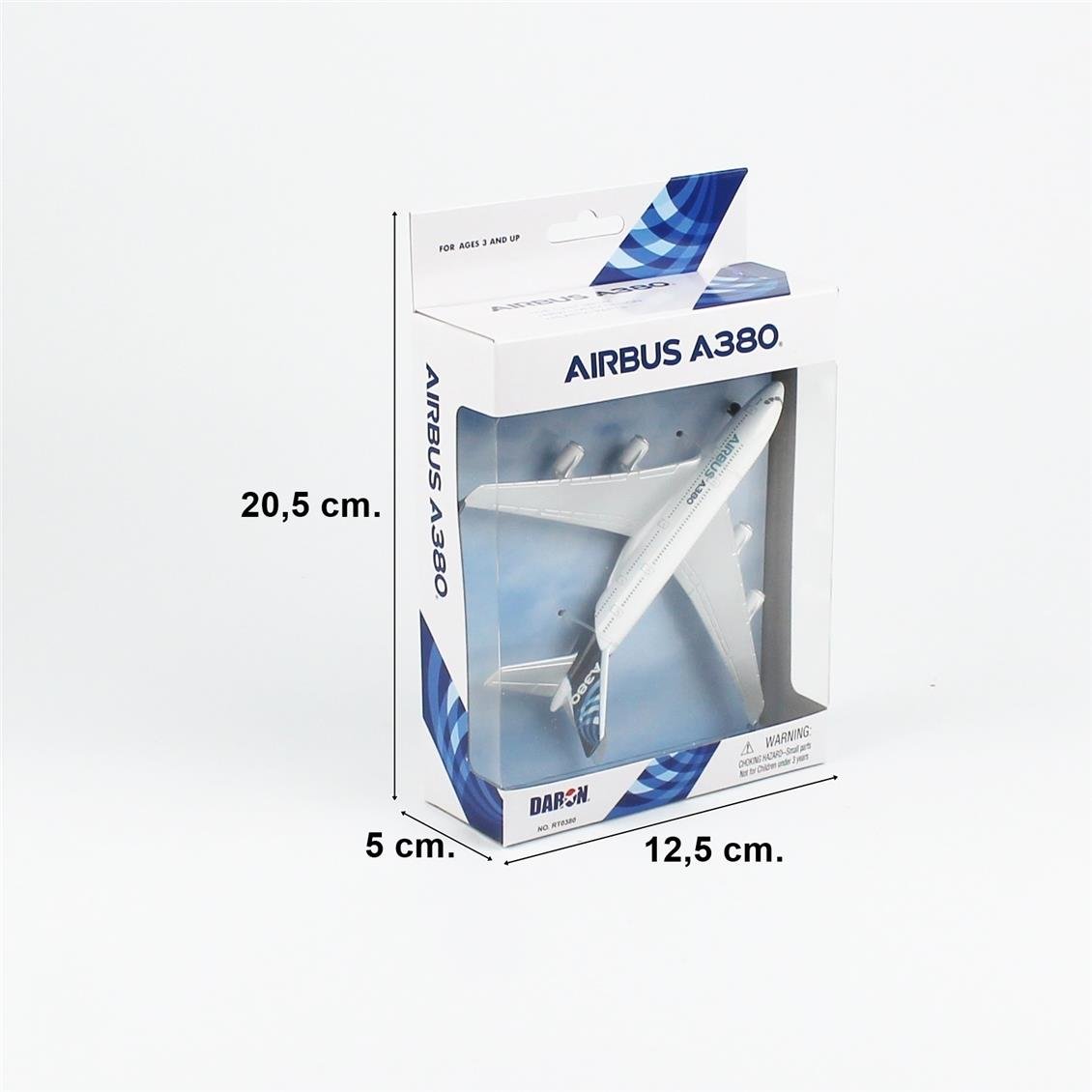 Daron 86RT-0380 Airbus A380, 12,5 cm. Metal Gövde, Plastik Kanatlar, Sergilemeye Hazır Model Yolcu Uçağı