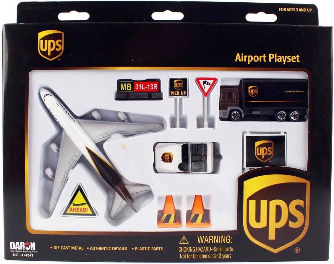 Daron 86RT-4341 UPS Kamyon ve Uçak Oyun Seti, 9 Parça, Metal Gövde, Plastik Kanatlar, Sergilemeye Hazır Model Yolcu Uçağı
