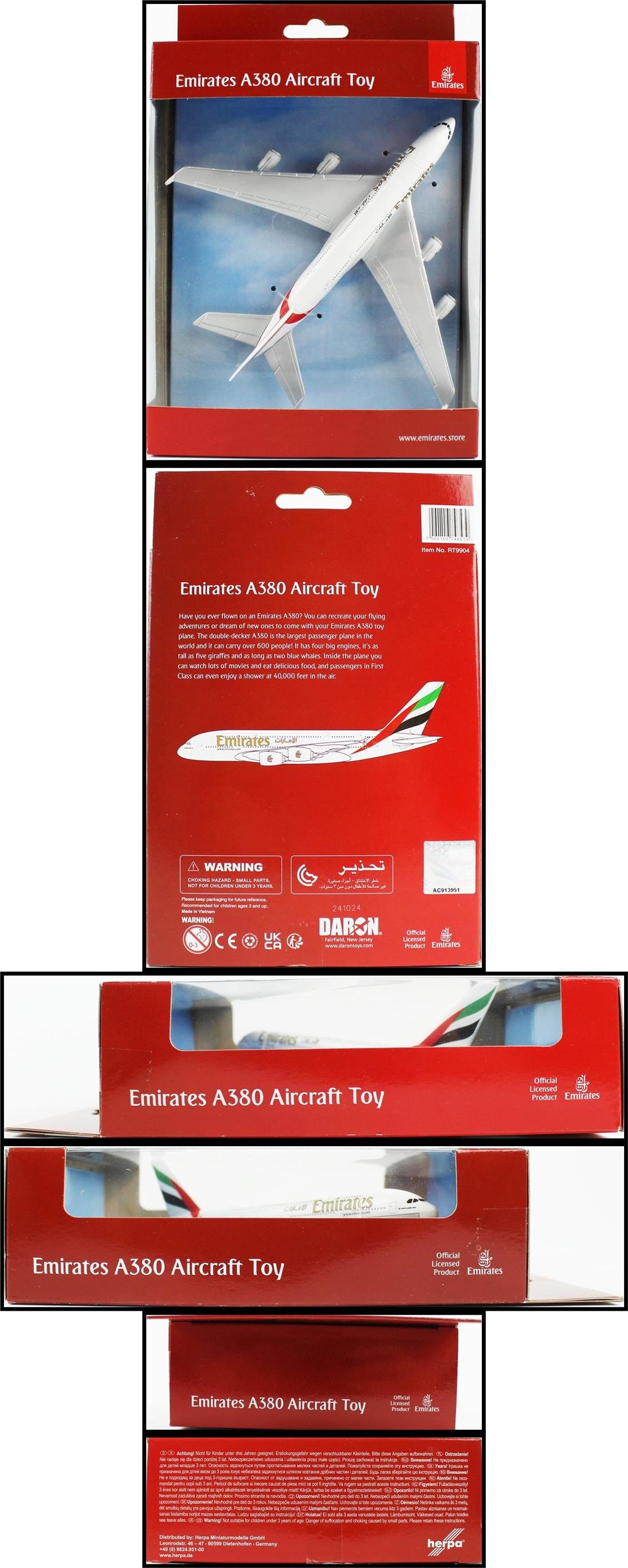 Daron 86RT-9904 Emirates Airbus A380, 12,5 cm. Metal Gövde, Plastik Kanatlar, Sergilemeye Hazır Model Yolcu Uçağı