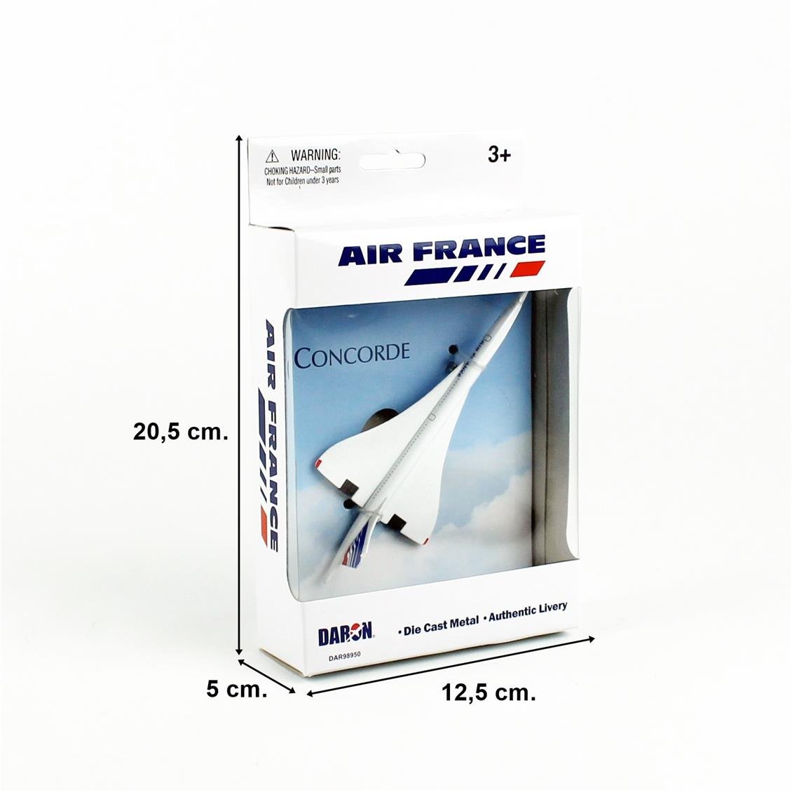 Daron DAR98950 Air France Concorde, Beyaz, 12,5 cm. Metal Gövde, Plastik Kanatlar, Sergilemeye Hazır Model Yolcu Uçağı