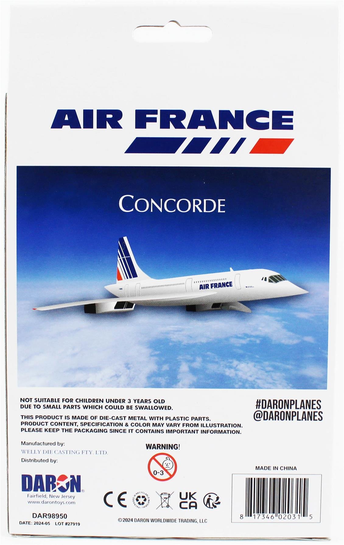 Daron DAR98950 Air France Concorde, Beyaz, 12,5 cm. Metal Gövde, Plastik Kanatlar, Sergilemeye Hazır Model Yolcu Uçağı