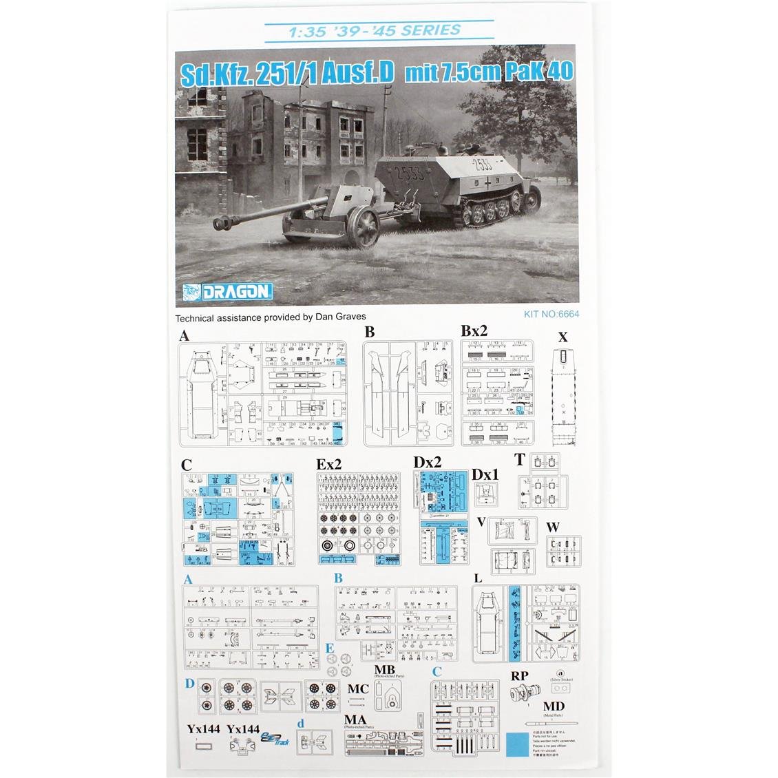 Dragon 6664 1/35 Ölçek, Sd.Kfz.251/1 Ausf.D Personel Taşıyıcı ve 7.5cm PaK 40 Çekili Topu  (2 in 1) Plastik Model Kiti
