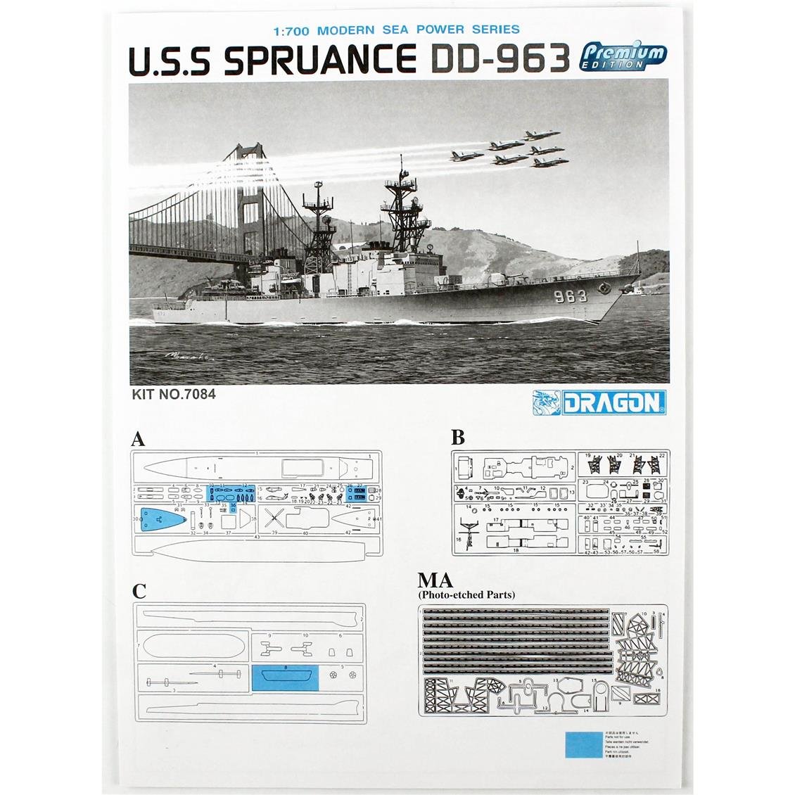 Dragon 7084 1/700 Ölçek, U.S.S Spruance DD-963 (Premium), Füze Destroyeri Plastik Model Kiti