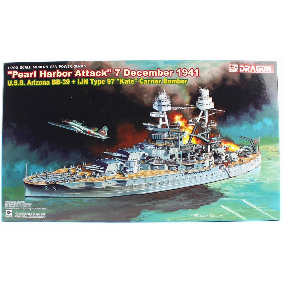 Dragon 7127 1/700 Ölçek, U.S.S. Arizona BB-39 Savaş Gemisi ve IJN Type 97 (Kate) Bombardıman Uçağı plastik Model Kiti