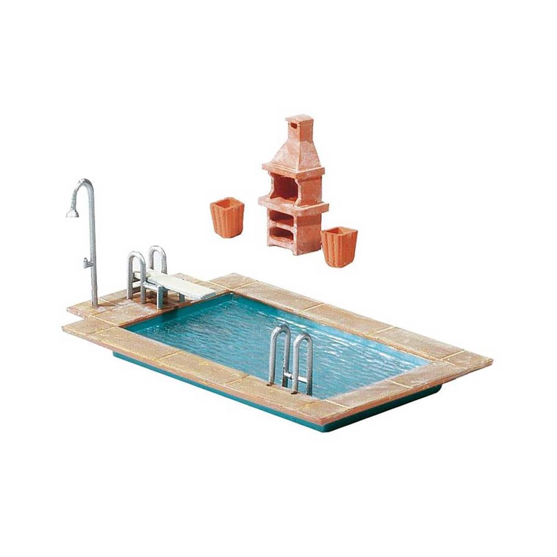 Faller 180542 1/87 Yüzme Havuzu ve Servis Kulübesi Demonte Plastik Maketi