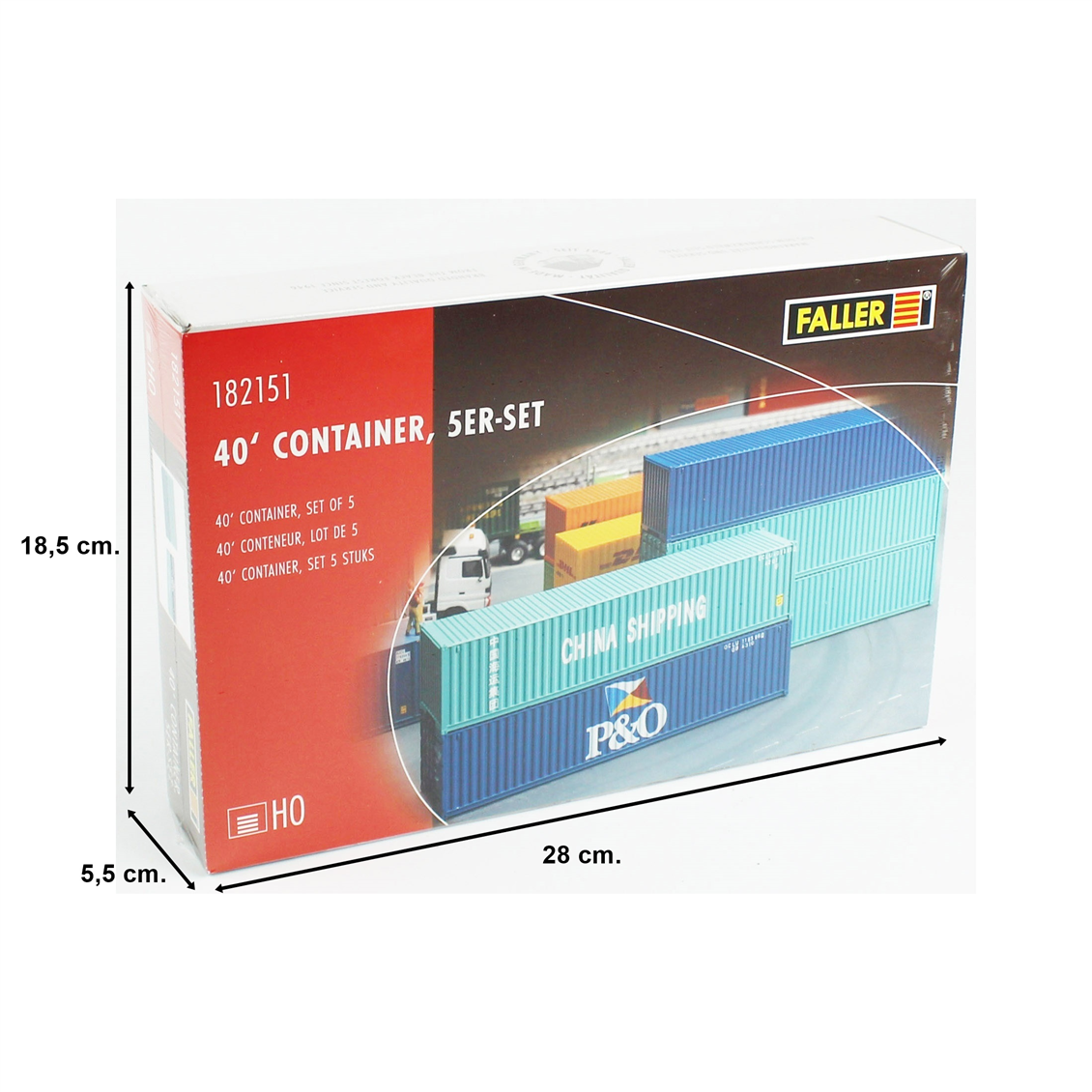 Faller 182151, Maßstab 1:87, 40-Fuß-Container, Blau/Türkis, 5-teilig, Plastikmodellbausatz