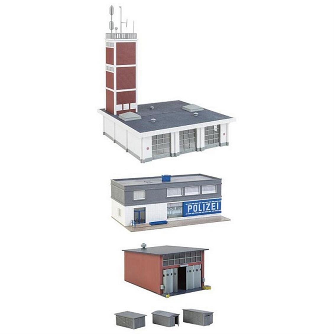 Faller 190083 1/87 Ölçek, İtfaiye, Polis ve Tamirhane Binaları Seti, Plastik Model Kiti