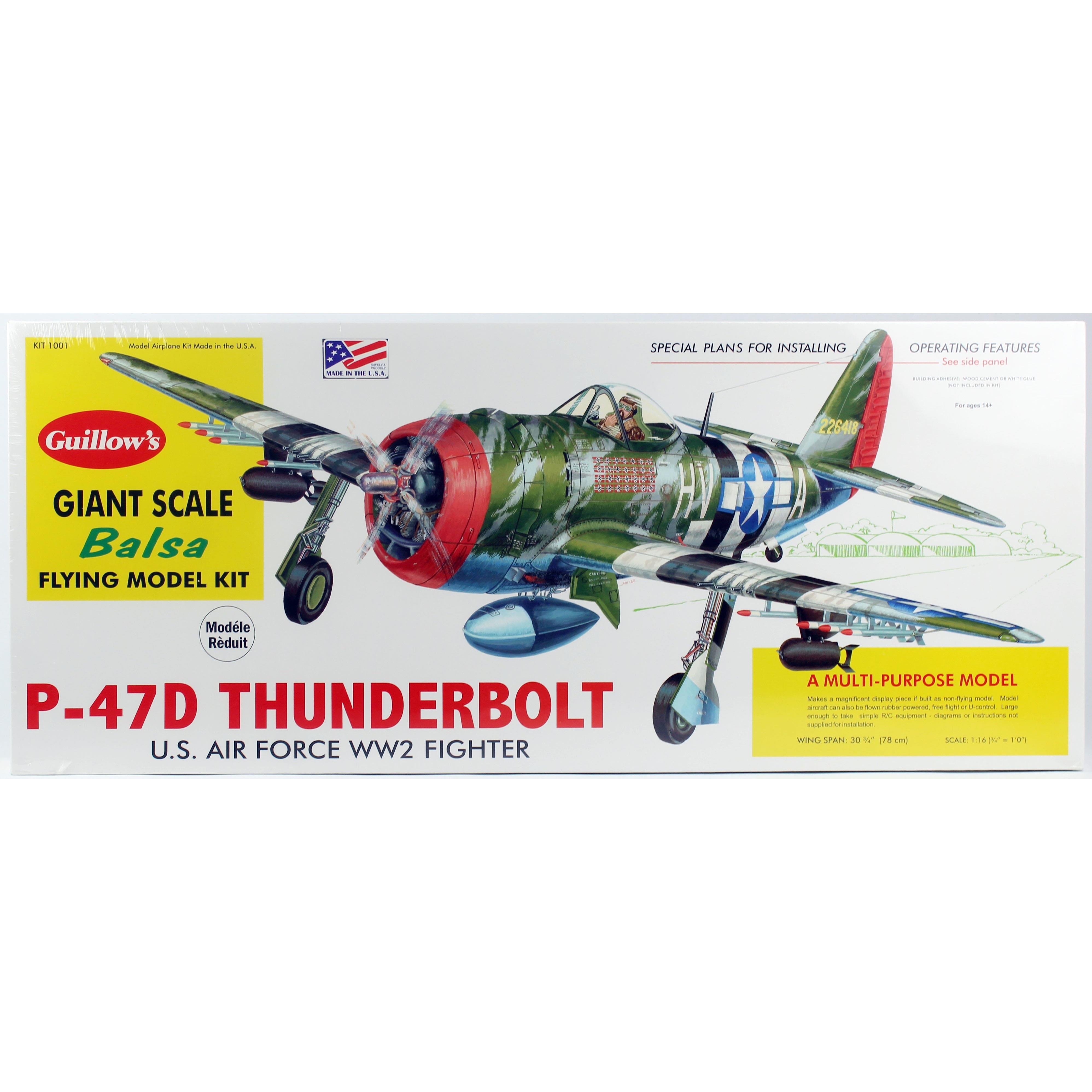 Guillow's 1001 1/16 Scale Thunderbolt 77cm Balsa Free Flight Model Kit