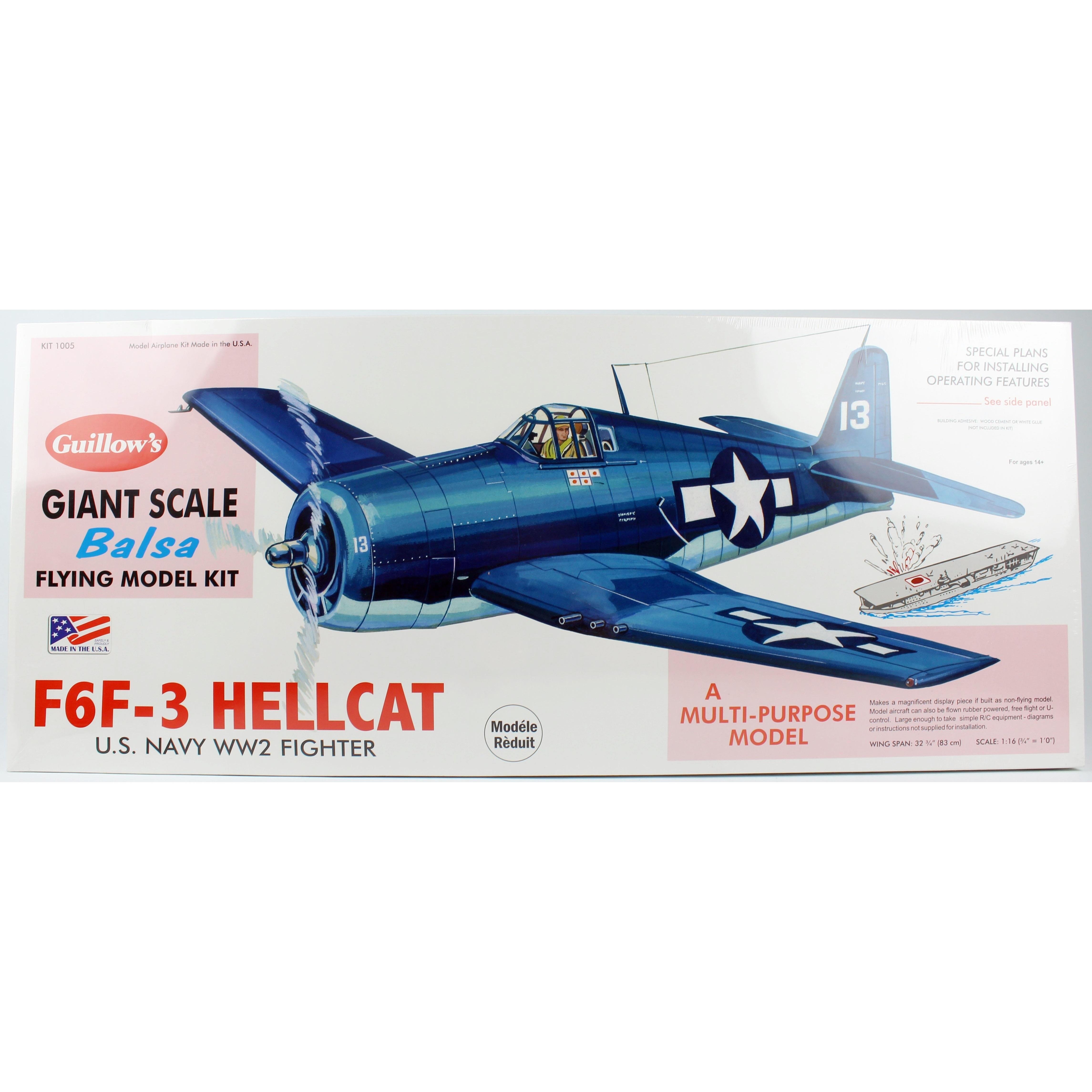 Guillow's 1005 1/16 Scale Hellcat 83cm Balsa Free Flight Model Kit