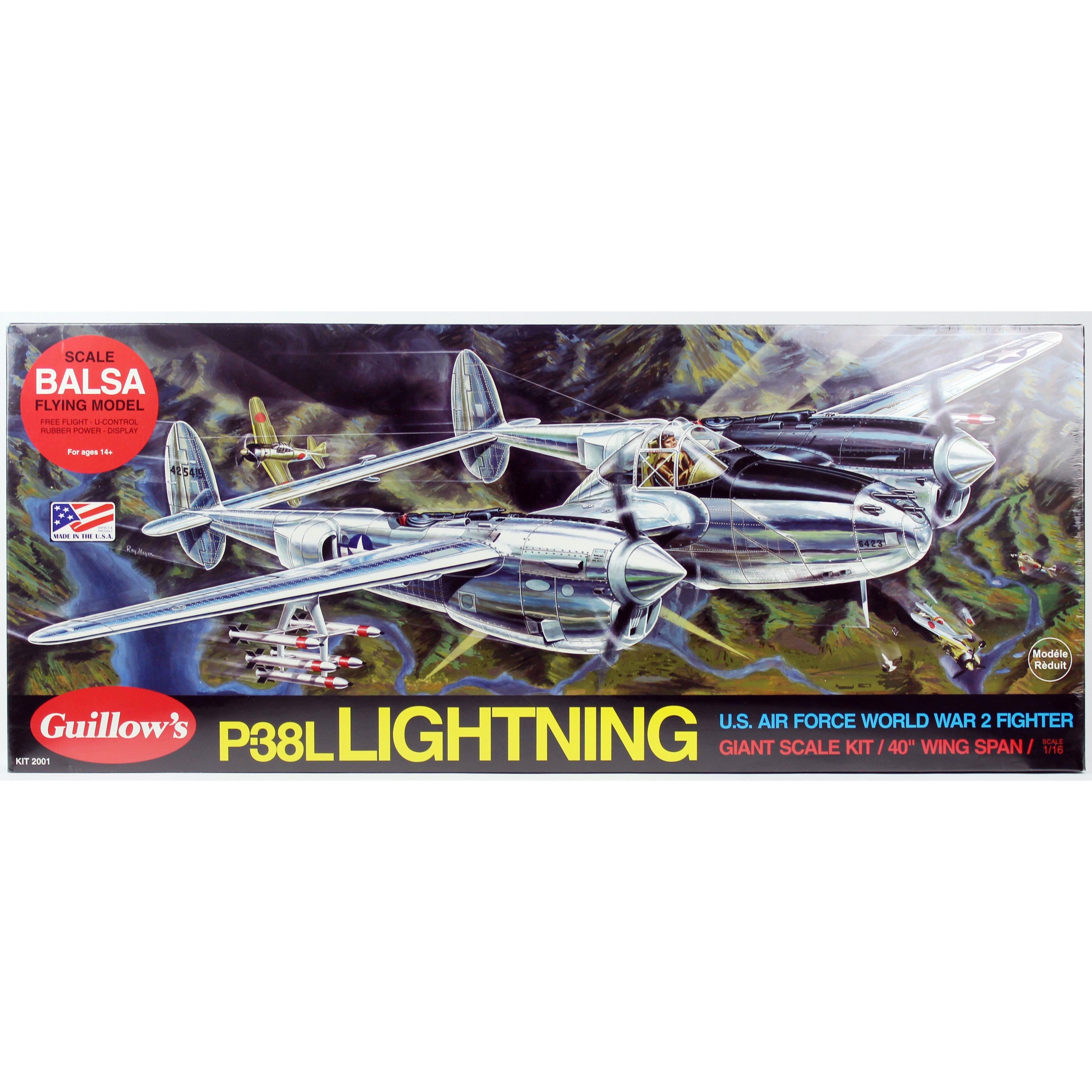 Guillow's 2001 1/28 Scale P-38 Lightning 102cm Balsa Free Flight Model Kit