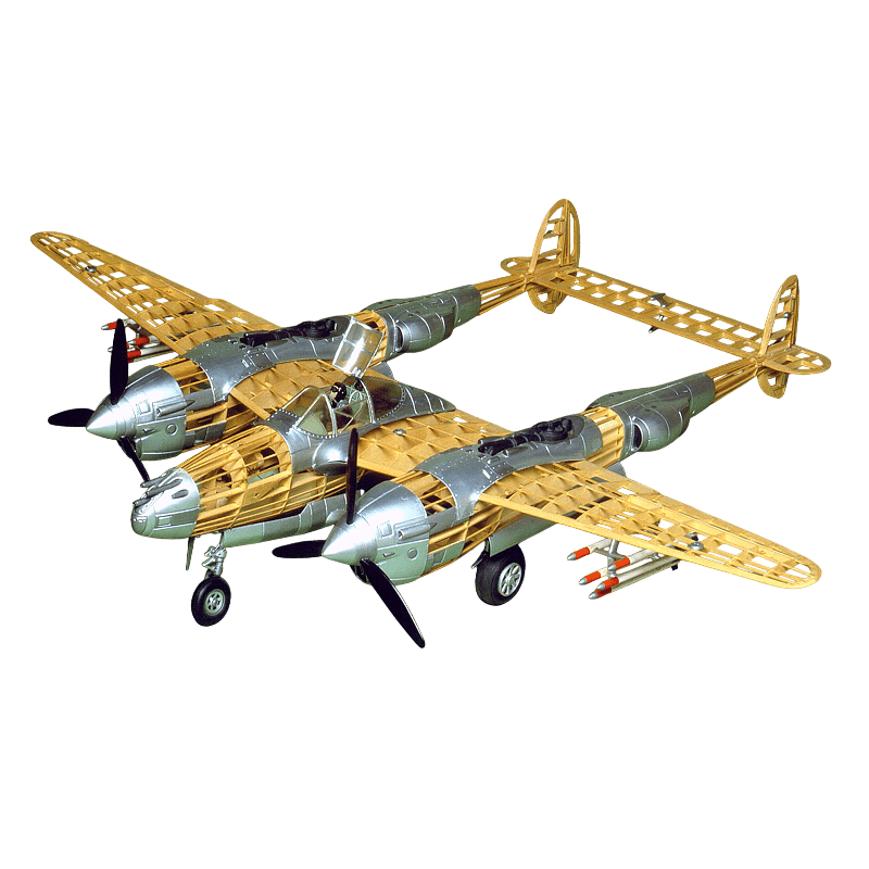 Guillow's 2001 1/28 Scale P-38 Lightning 102cm Balsa Free Flight Model Kit