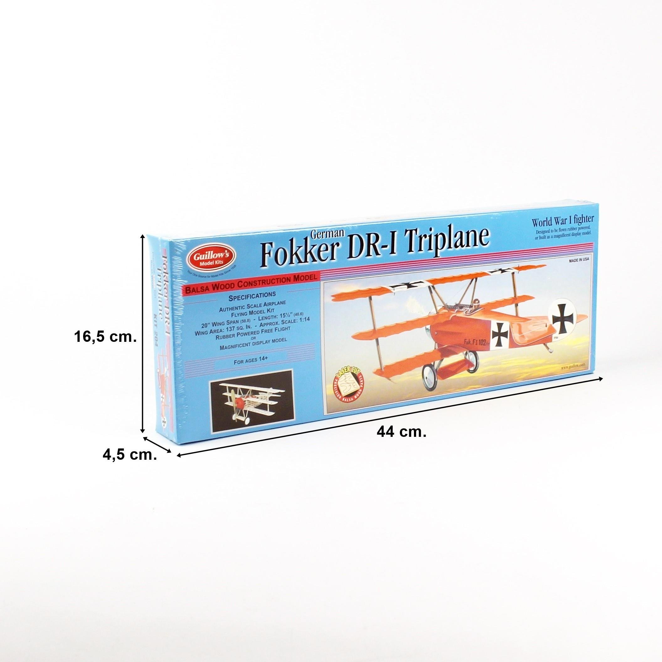 Guillow's 204 1/16 Scale Fokker Triplane, 50cm, Laser Cut, Balsa, Free Flight Model Kit