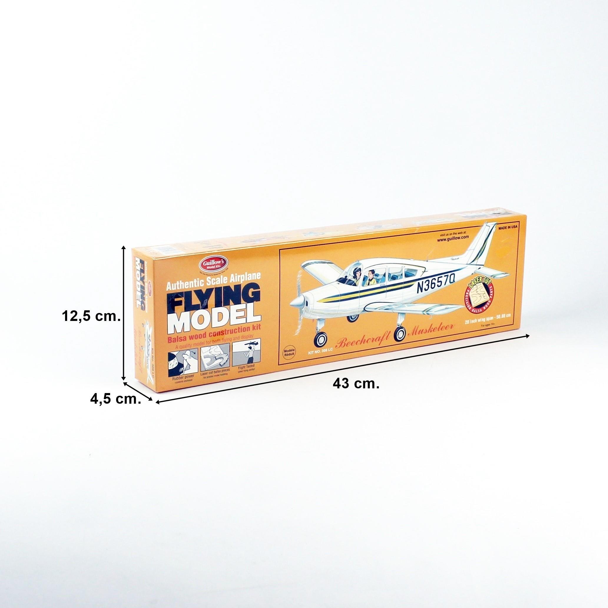 Guillow's 308 1/20 Ölçek, Musketeer, 50cm, Laser Kesim, Balsa, Serbest Uçuş Model Kiti