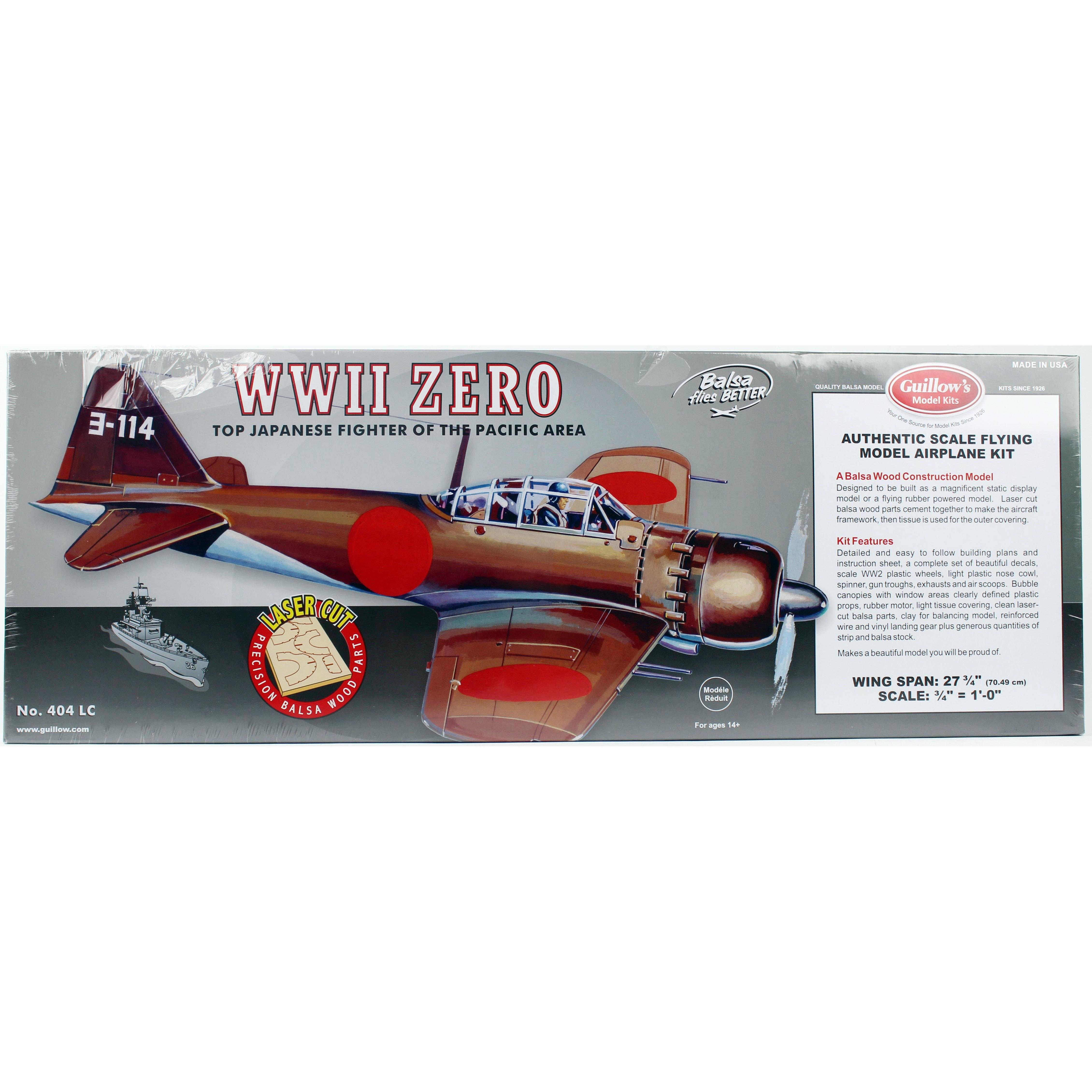 Guillow's 404 1/16 Scale Zero 70 cm Laser Cut Balsa Free Flight Model Kit