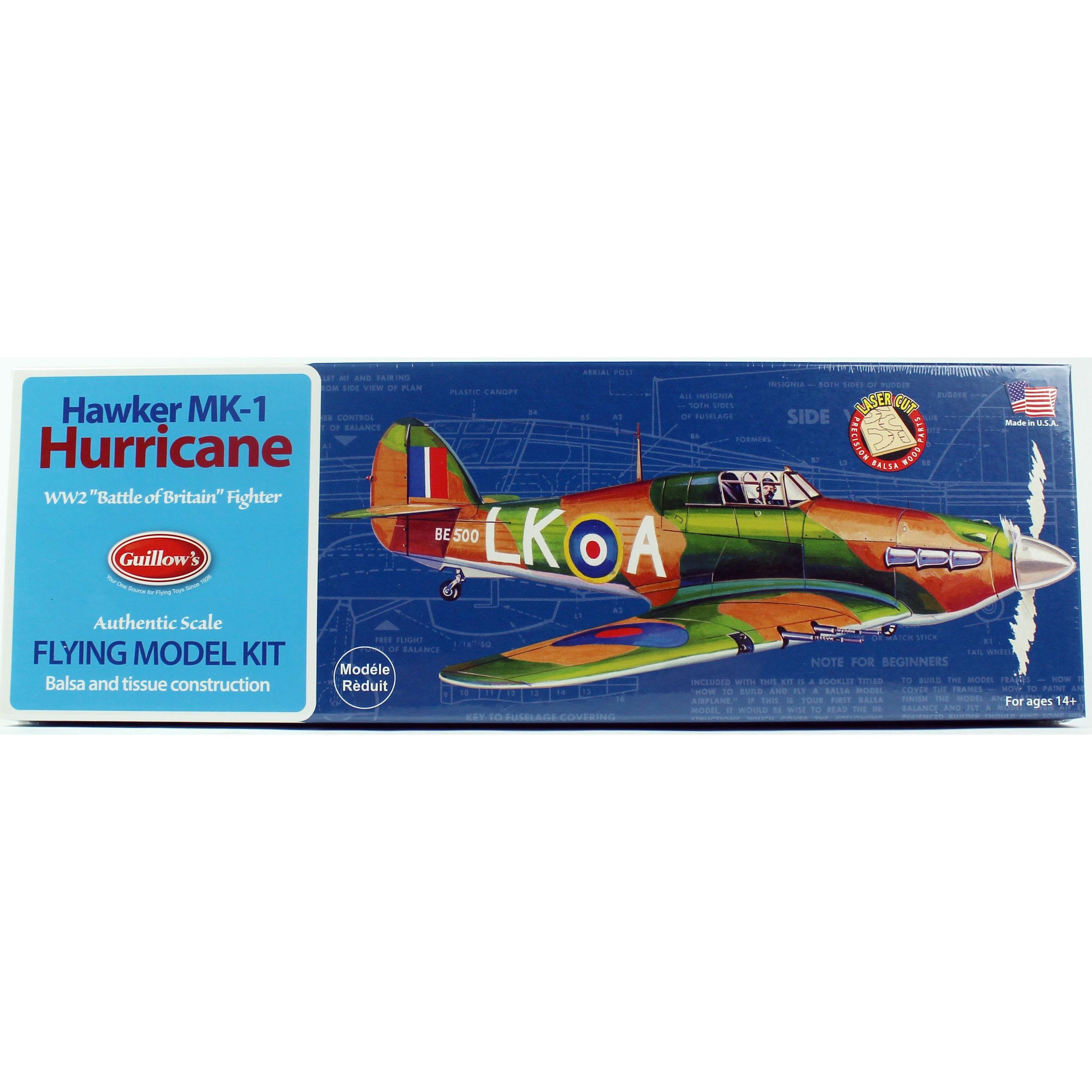 Guillow's 506 1/30 Ölçek, Hurricane, 42cm, Laser Kesim, Balsa, Serbest Uçuş Model Kiti