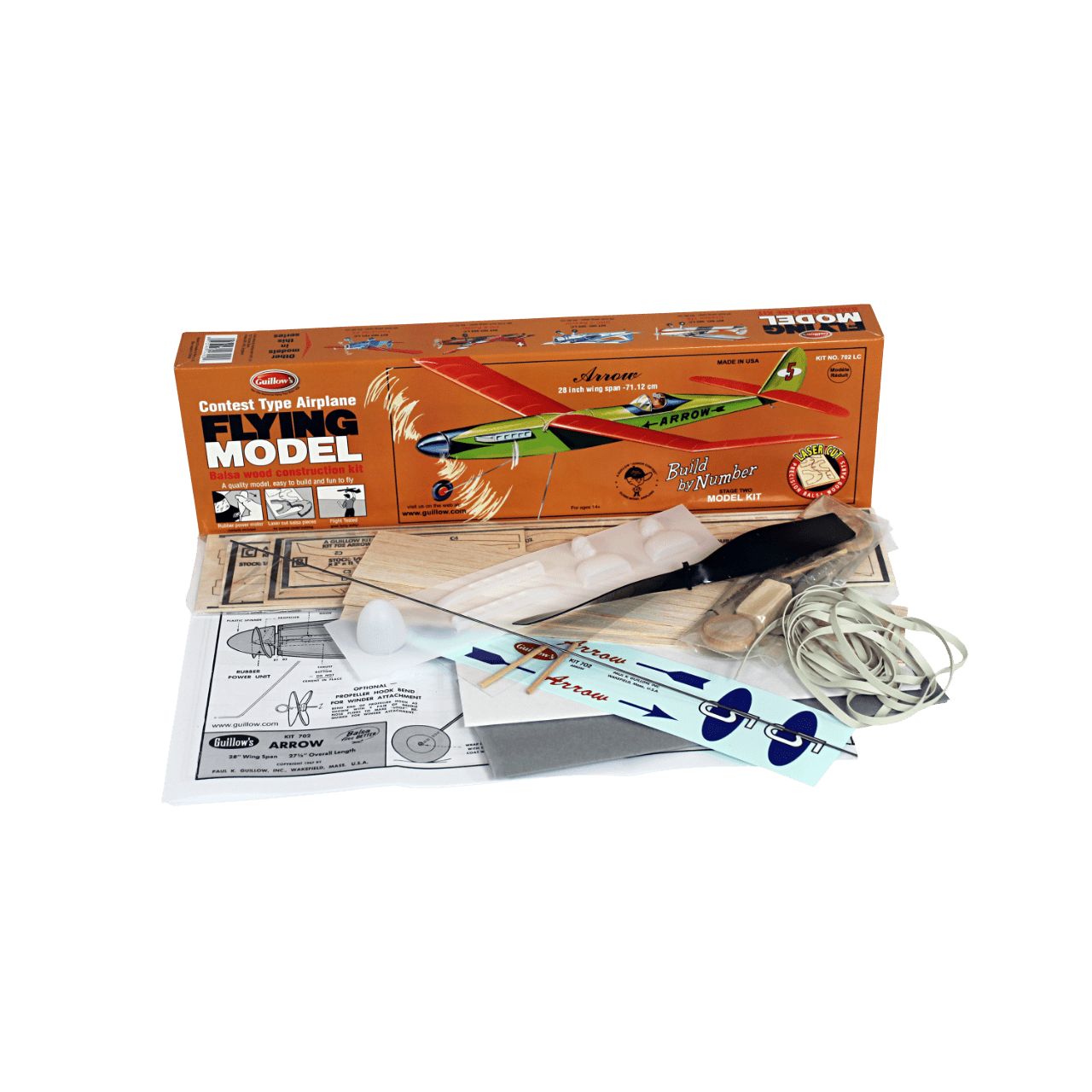 Guillow's 702 Arrow, 70cm, Laser Kesim, Balsa, Serbest Uçuş Model Kiti