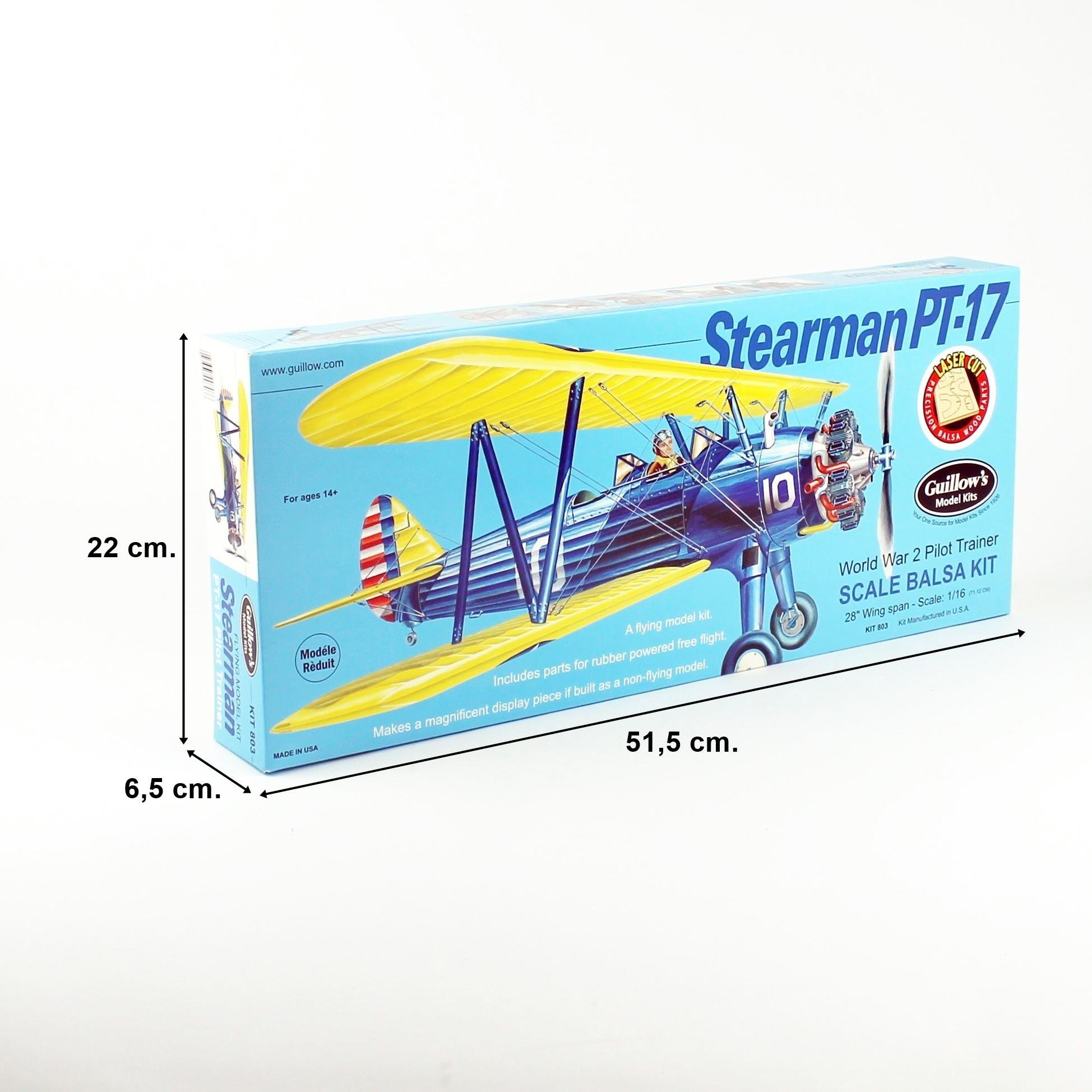 Guillow's 803 1/16 Scale, PT-17, 70cm, Balsa, Free Flight Model Kit