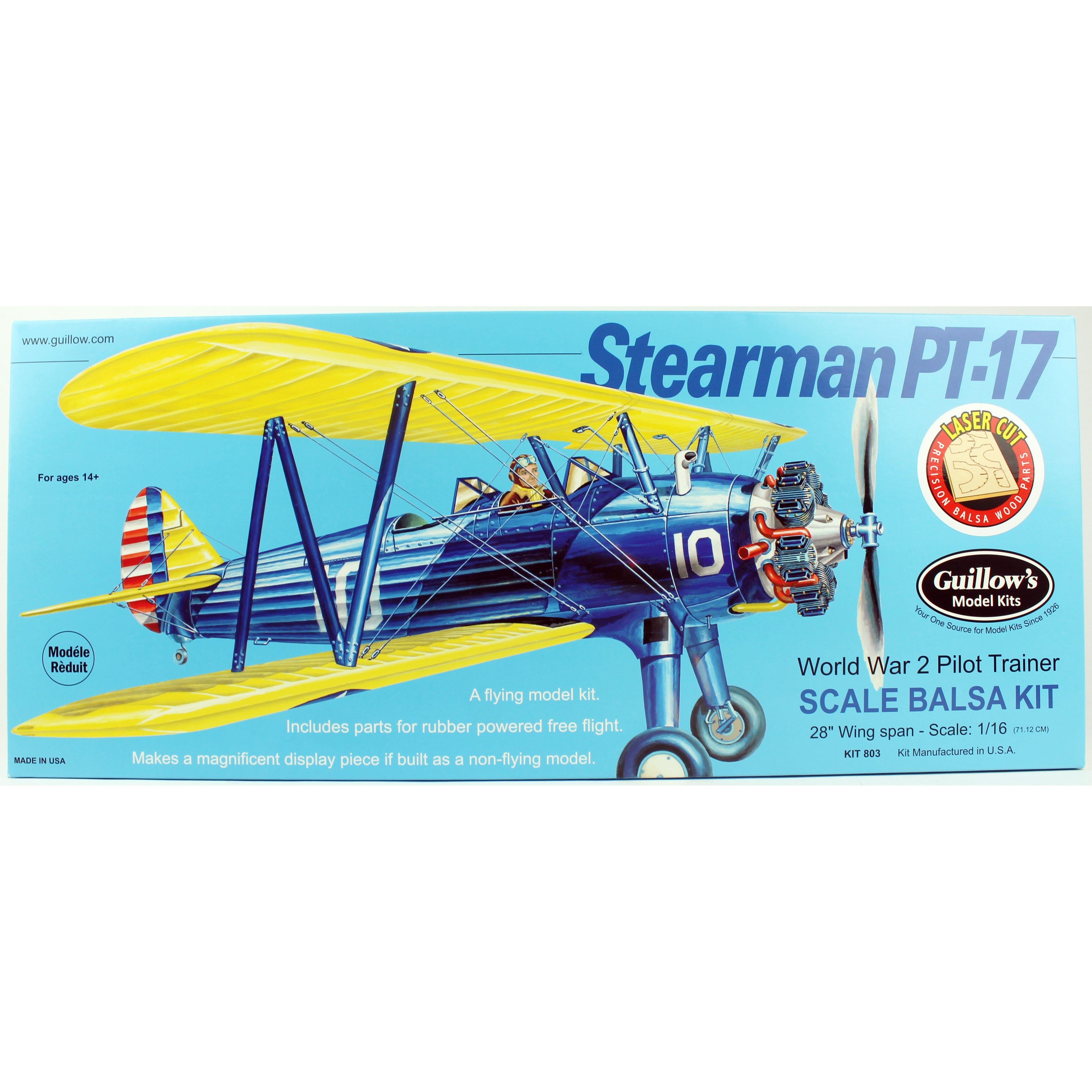 Guillow's 803 1/16 Scale, PT-17, 70cm, Balsa, Free Flight Model Kit