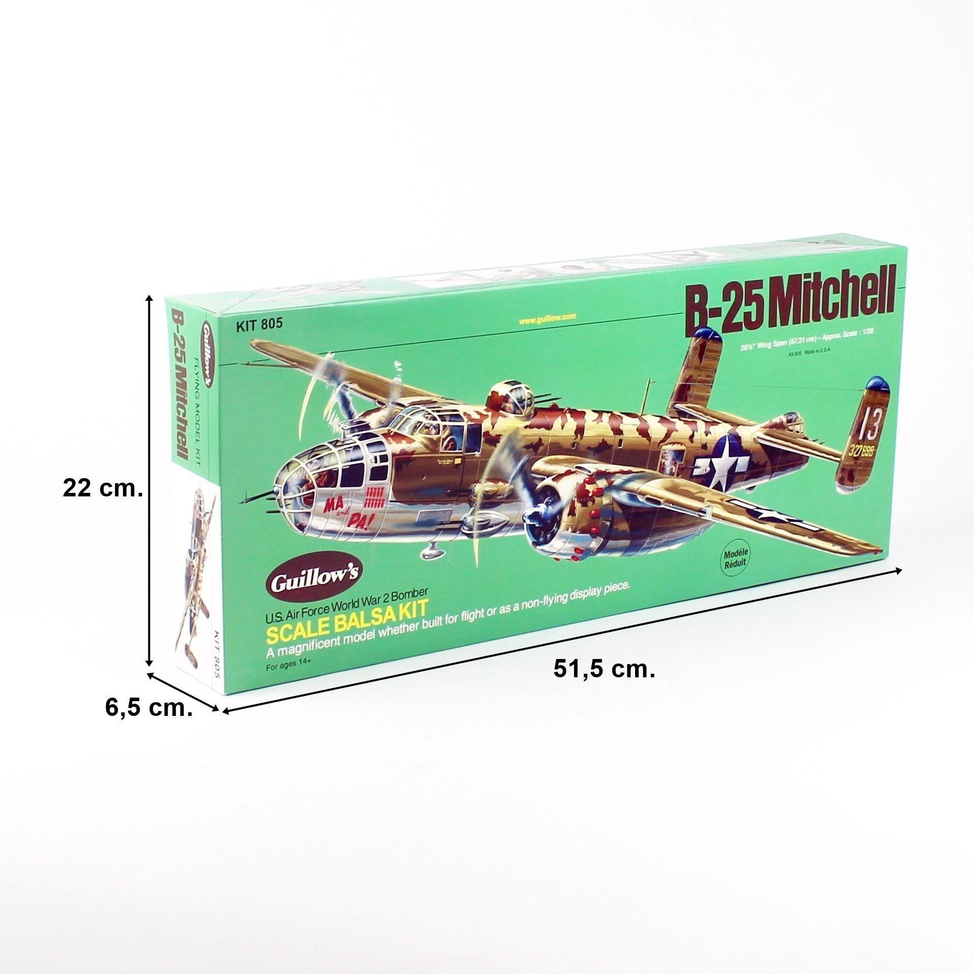 Guillow's 805 1/32 Scale, B25 Mitchell, 70cm, Balsa, Free Flight Model Kit