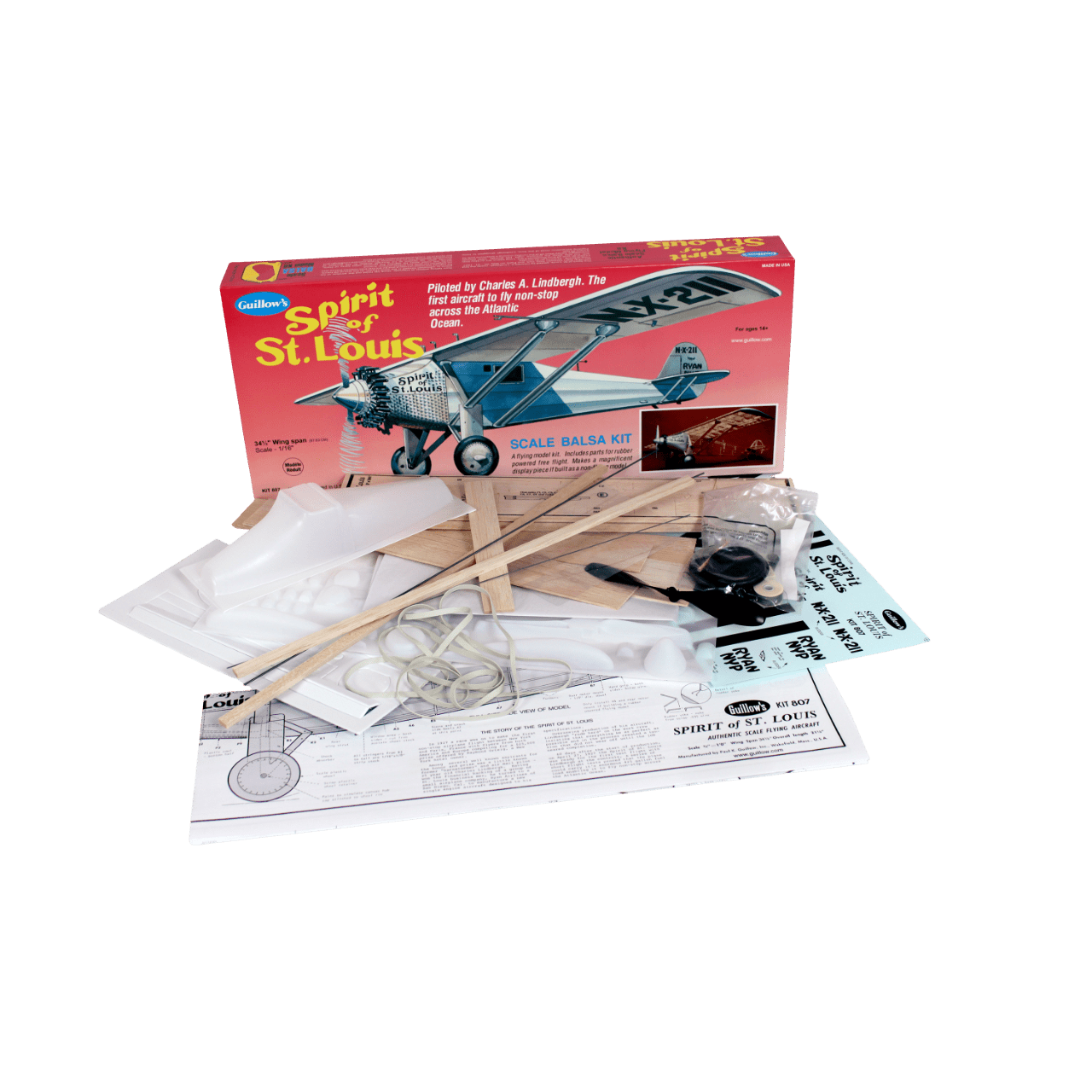 Guillow's 807 1/16 Ölçek, Spirit of St. Louis, 88cm, Balsa, Serbest Uçuş Model Kiti
