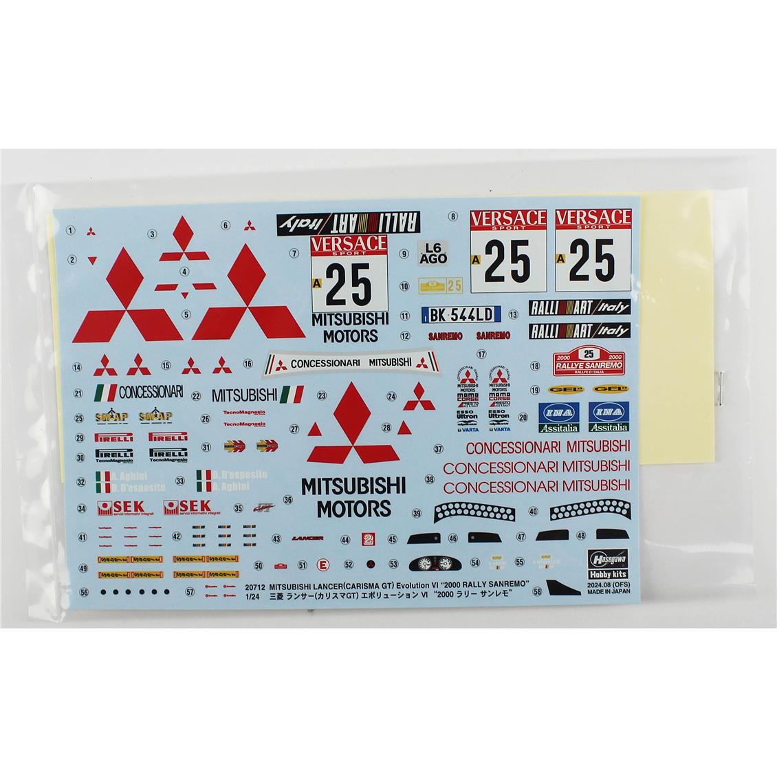 Hasegawa 20712 1/24 Ölçek, Mitsubishi Lancer (Carisma GT) Evolution IV (2000 Rally Sanremo), Otomobil Plastik Model Kiti